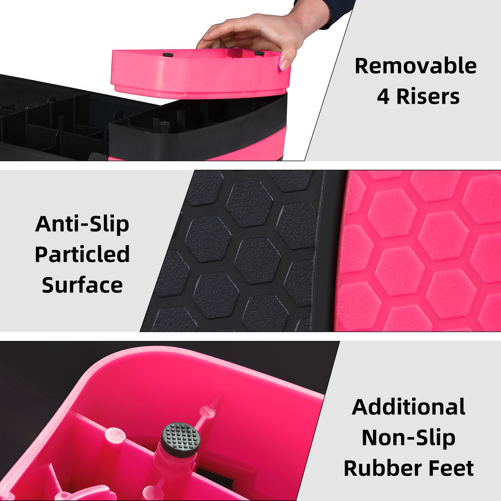 Adjustable Aerobic Stepper Workout Step with 4 Risers Exercise Platform Pink