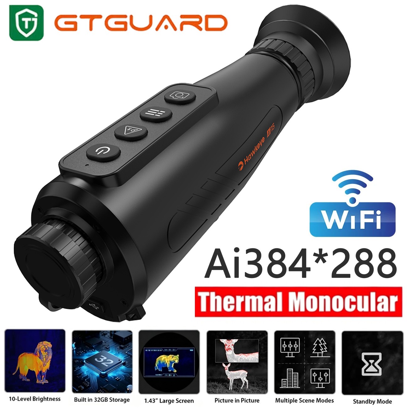 Thermal Monocular AI 384x288 8x Zoom Handheld IR Thermal Night Vision Hunting US