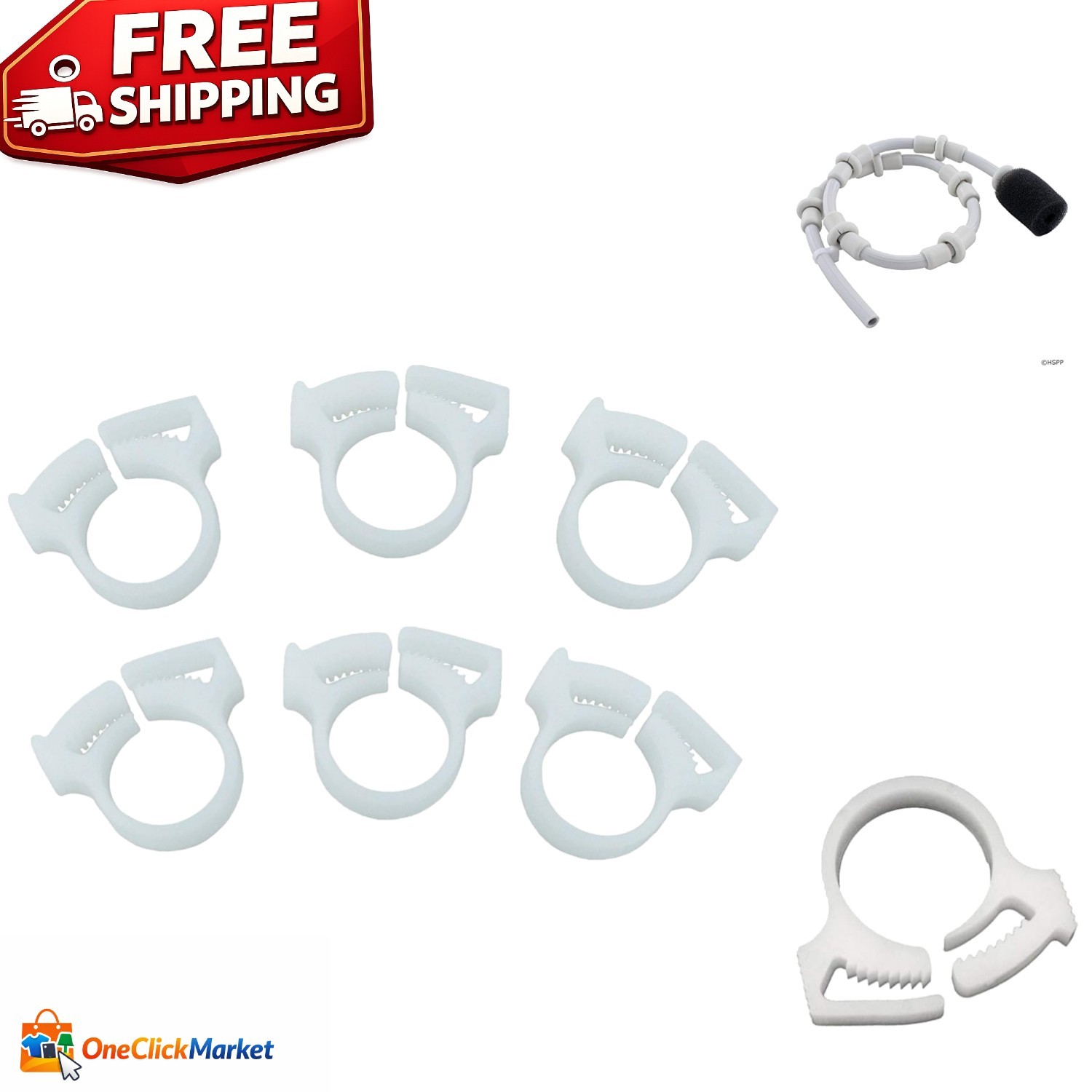 Classic White 6-Pack B15 Replacement Clamps for Polaris Automatic Pool Cleaners