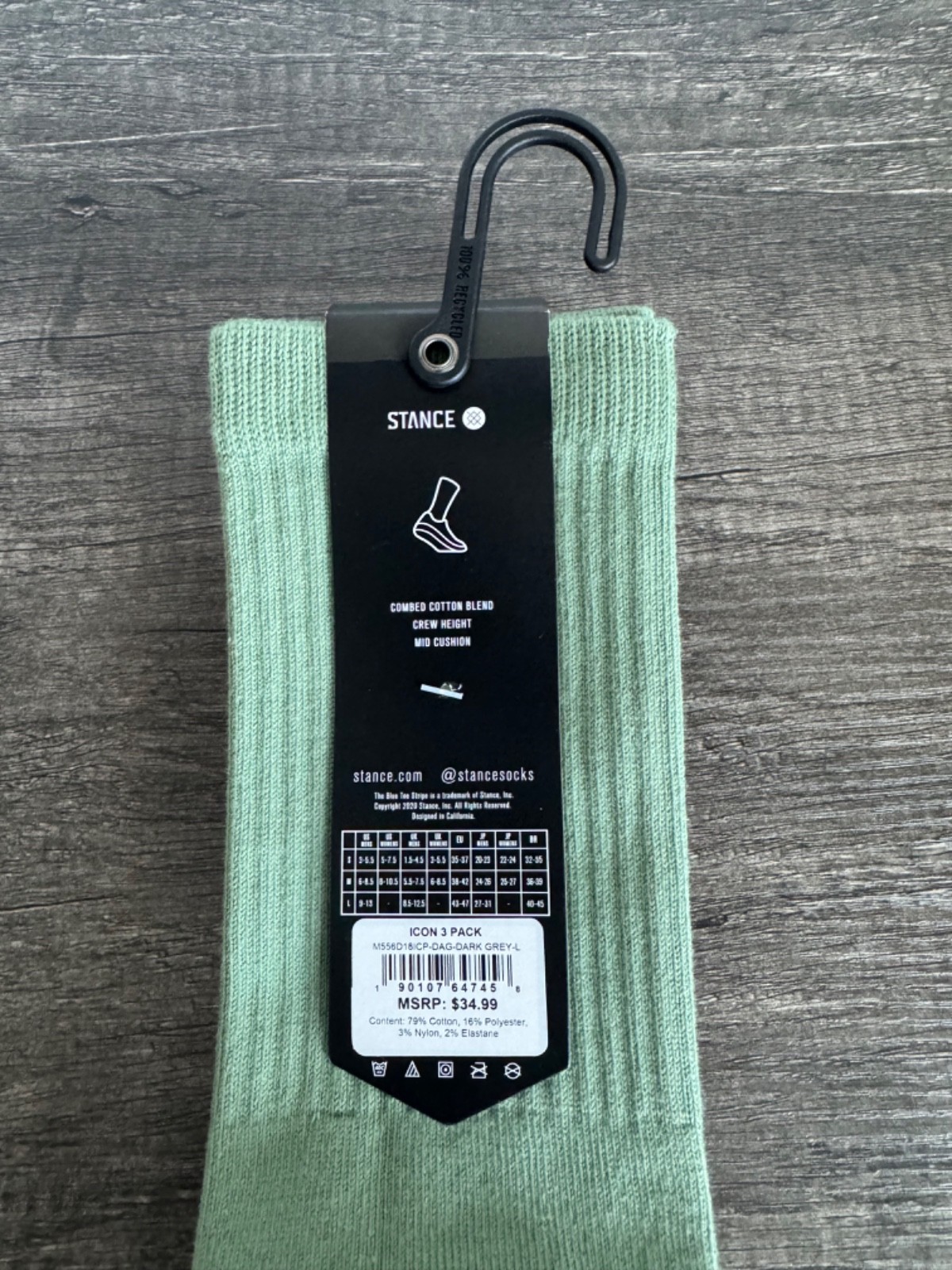 Stance Casual Crew Height Socks • Icon 3-Pack • Men's LARGE (L) Size 9-13 (NWT)