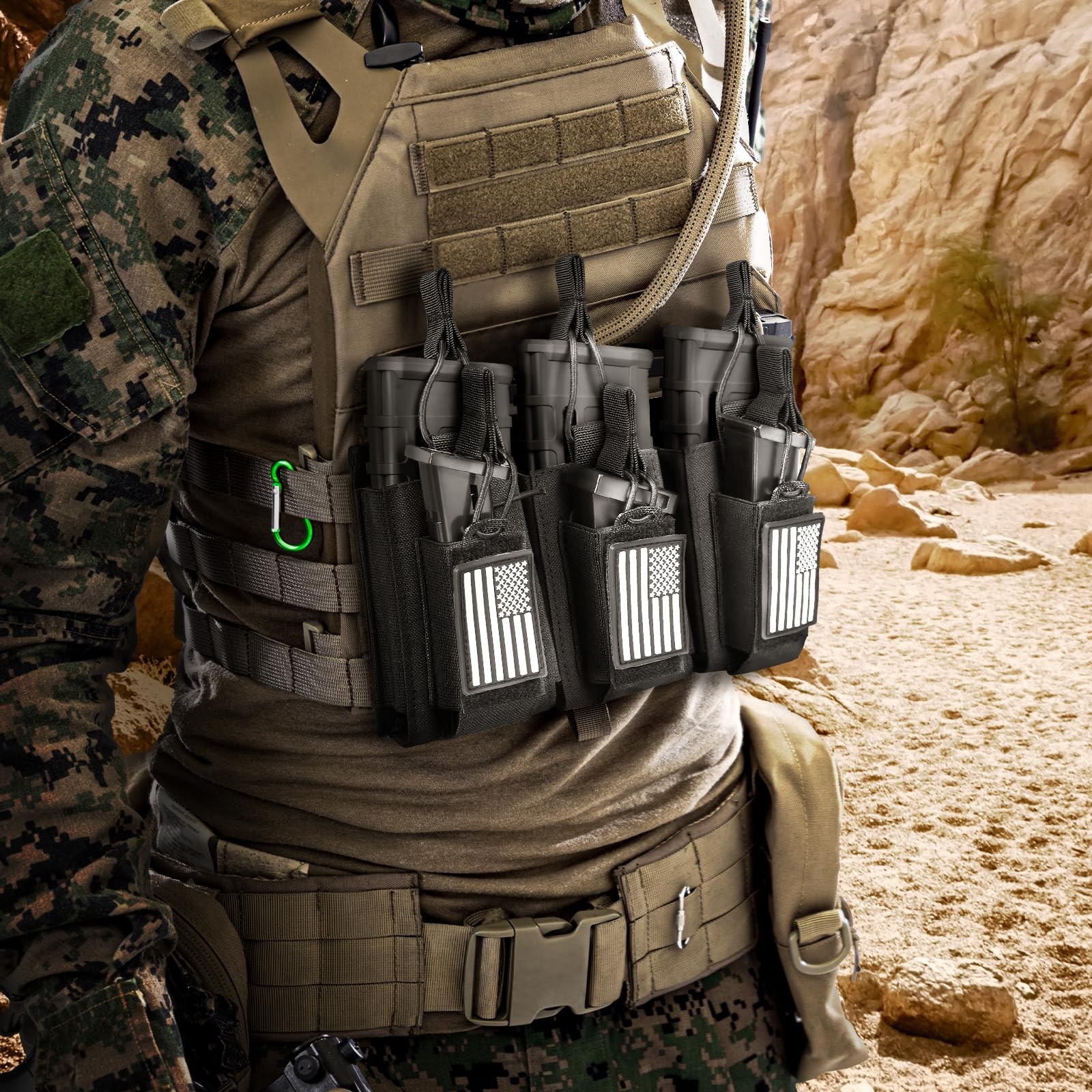 FUNANASUN Open-Top Triple Mag Pouch Double Stack Ar/Pistol BLACK