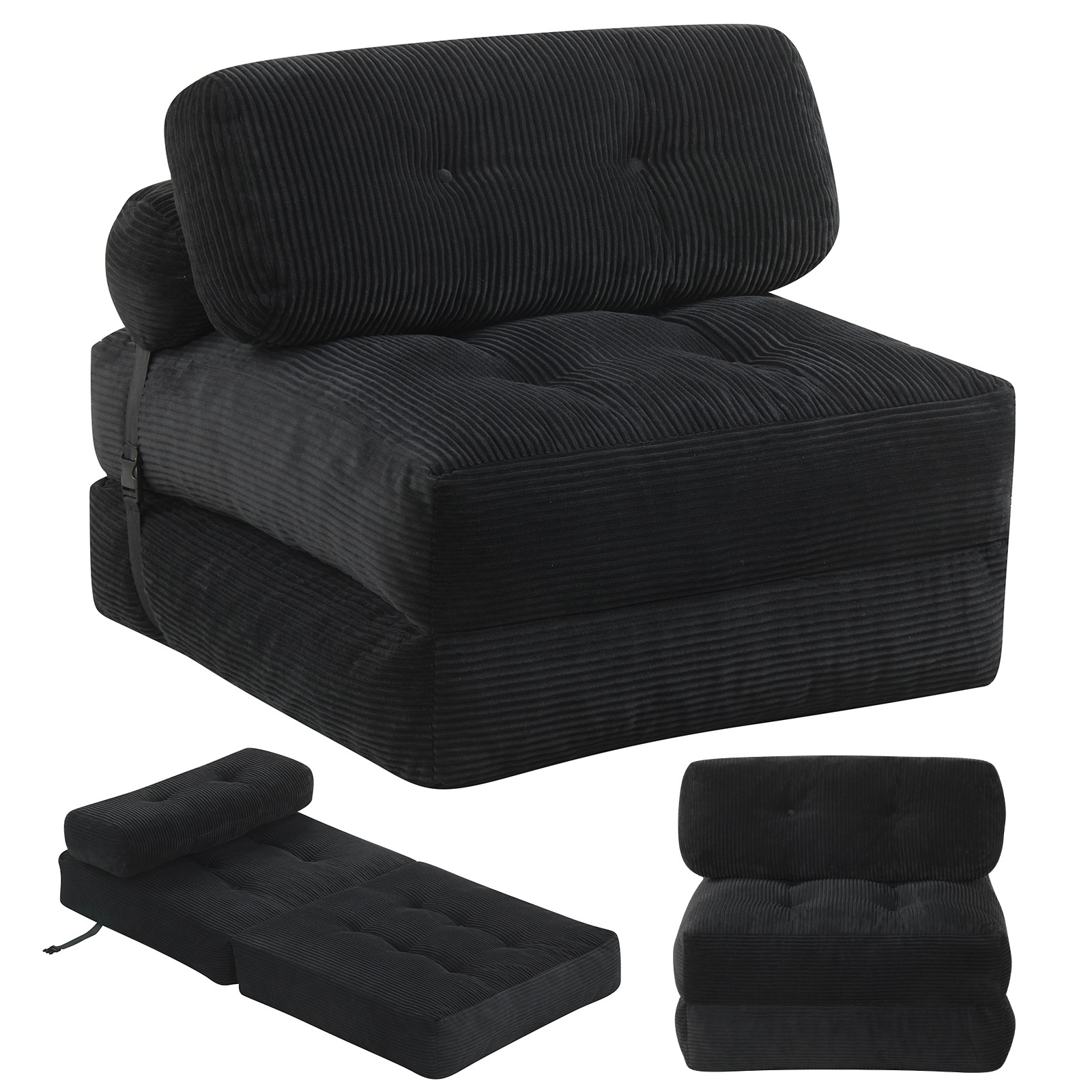 Folding Sofa Bed, Convertible Sleeper Chair w/Pillow Back Support Corduroy Cover