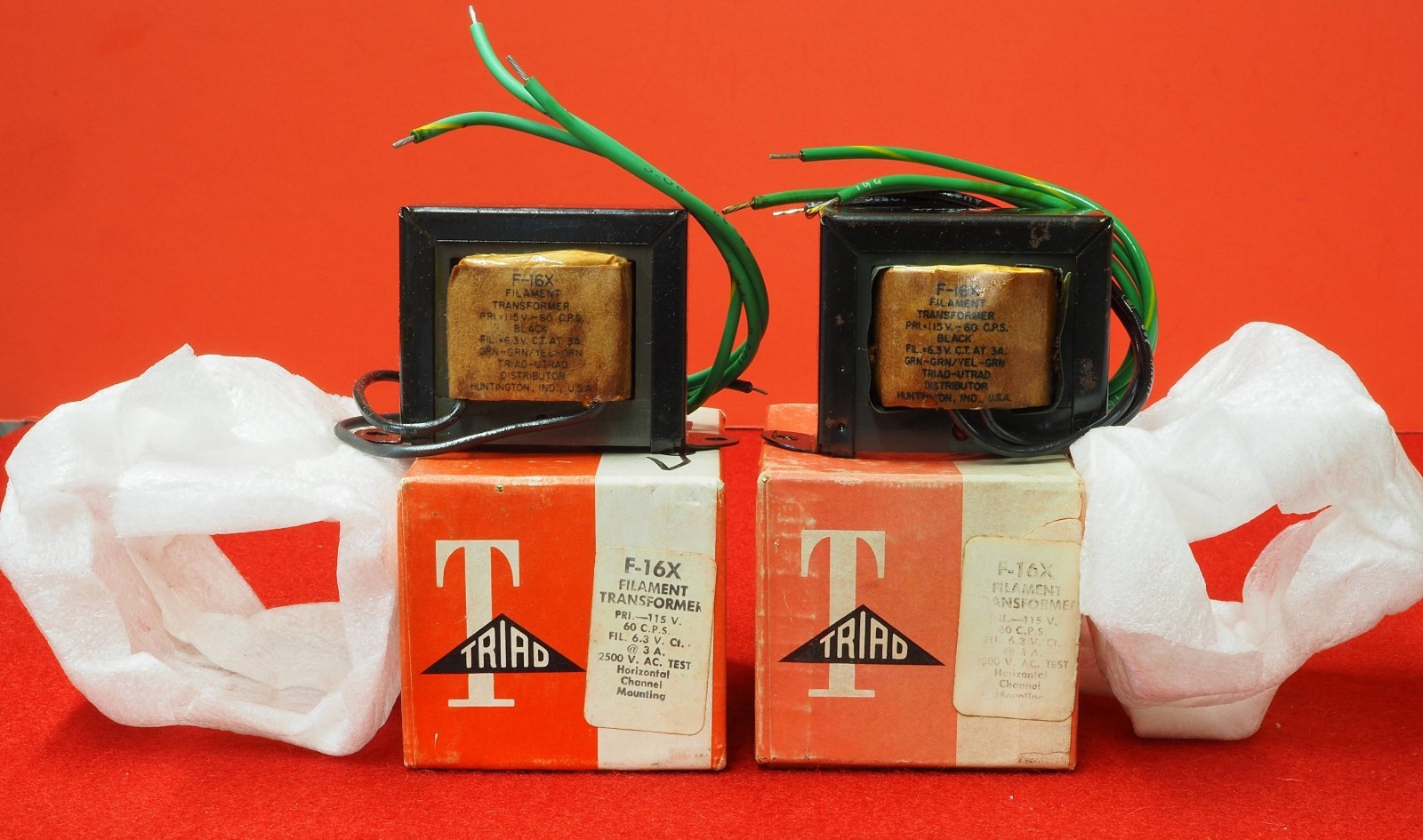 Pair NOS Triad F-16X 6.3V Filament Transformers 115V / 6.3V 3 Amp