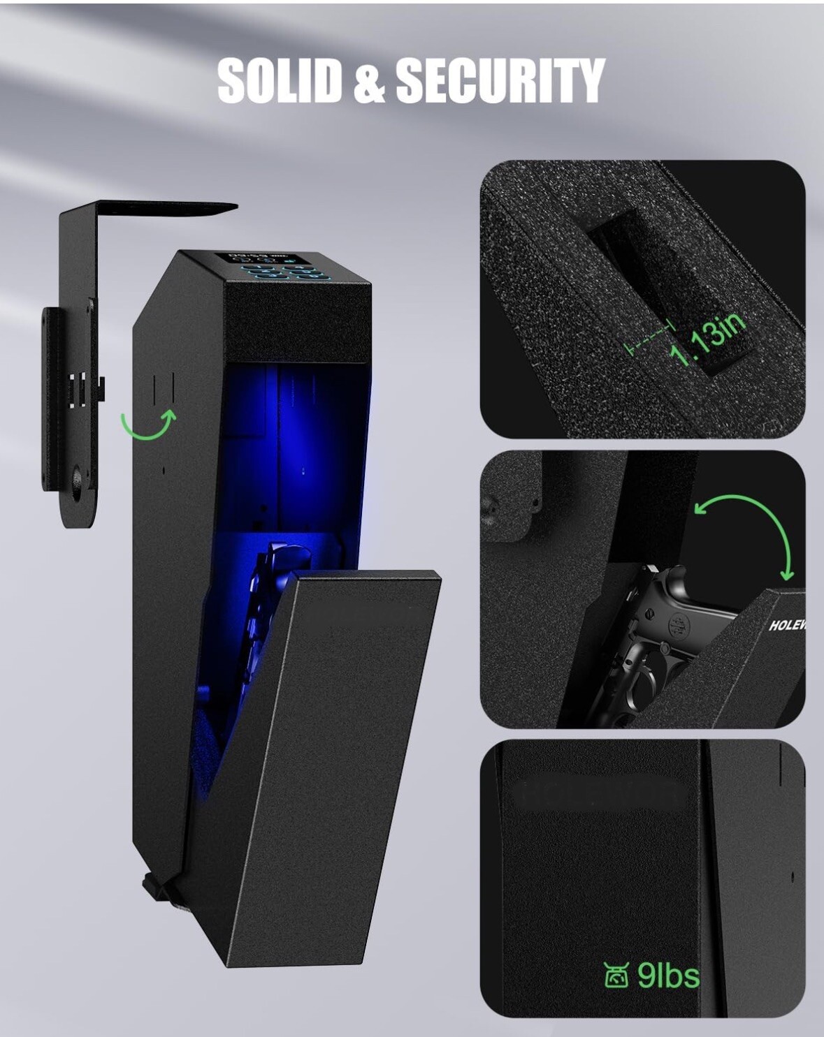 Passcode Drop Down Handgun Safe Mounted Single Gun Safe Mounted w/ Backup Keys