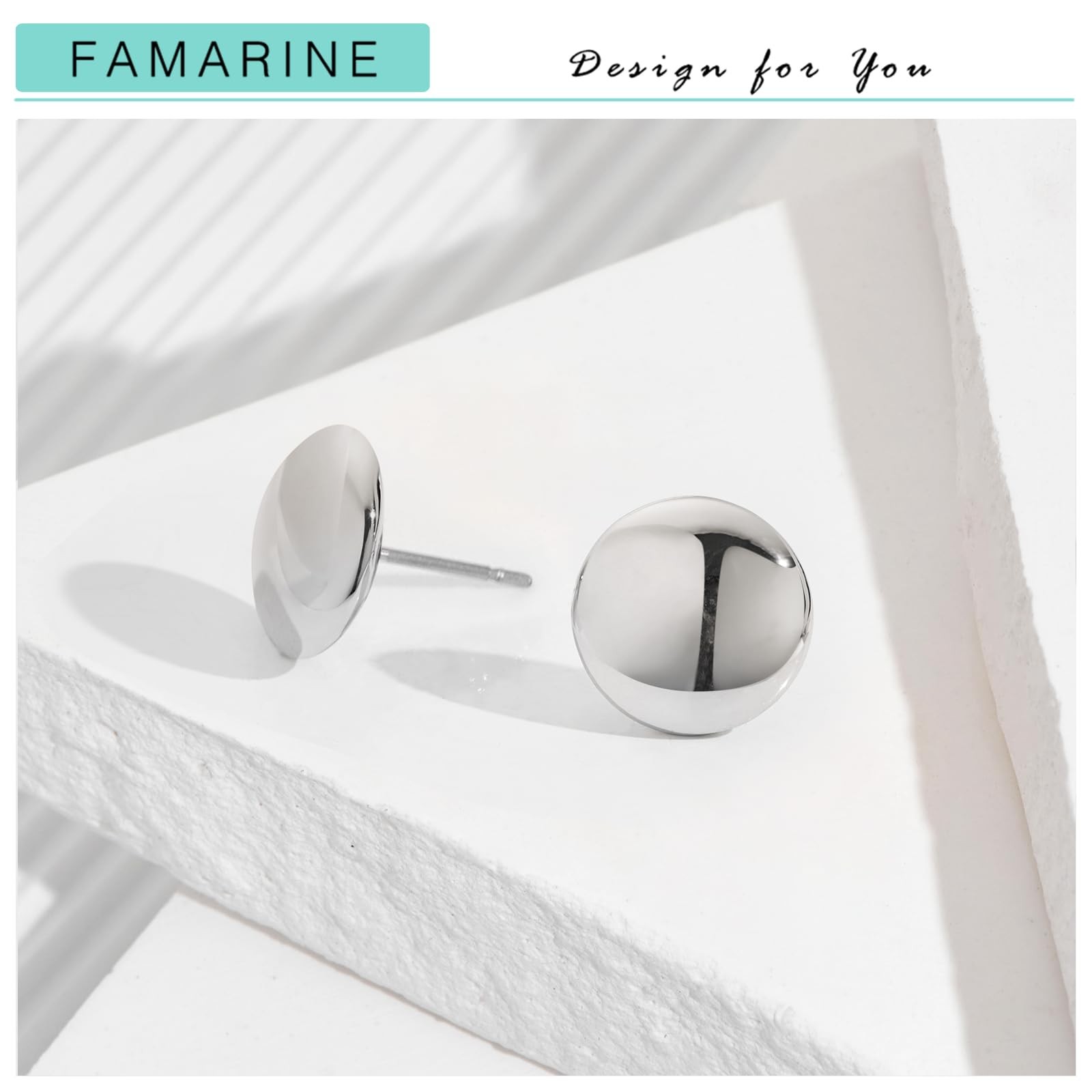 Silver Dot Earrings - 12 MM Flat Round Minimalist Stud Earrings