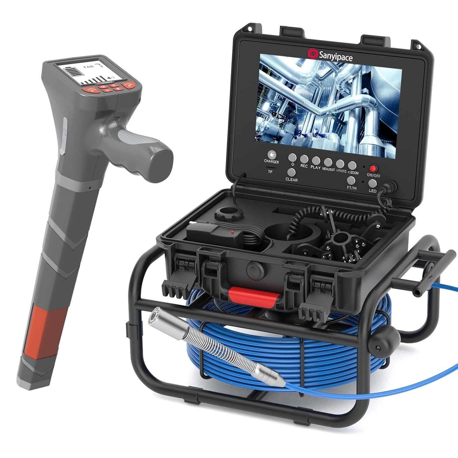Sanyipace 9" Sewer Inspection Camera 165FT with Self-leveling and 512Hz Locator