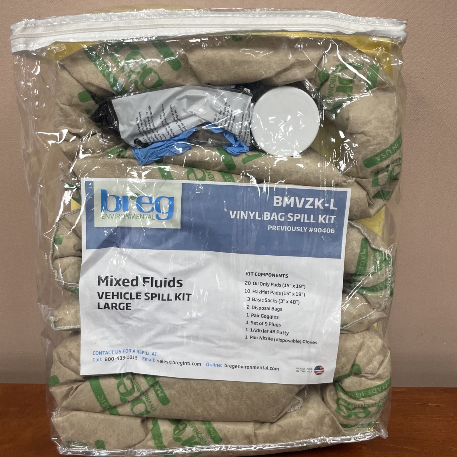 Breg Environmental Mixed Fluids Vinyl Zipper Bag Kit Vehicle Spill Kit BMVZK-L
