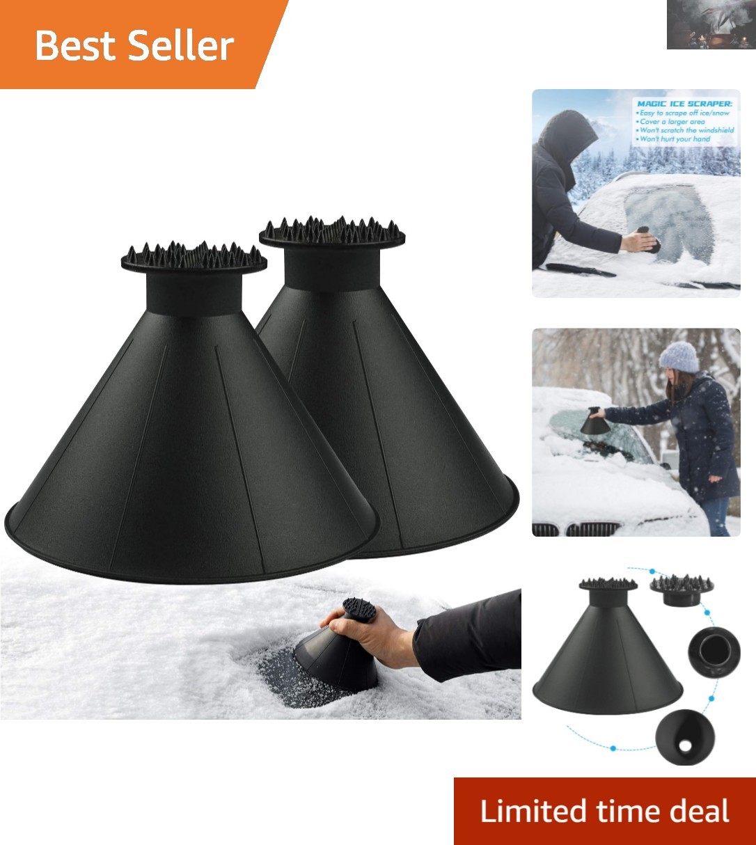 2-Pack Cone Magic Ice Scrapers for Windshield - Effortless Frost Removal Gift