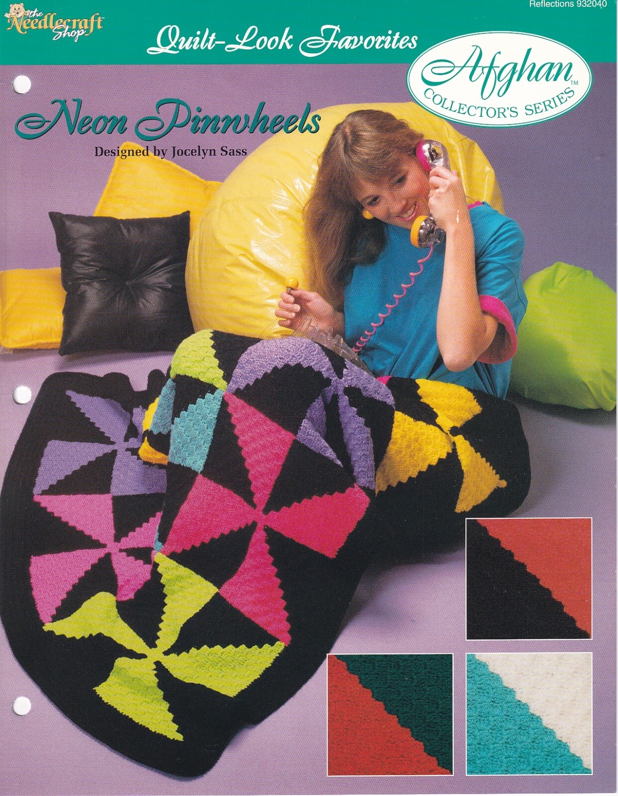 Afghan Crochet Pattern NEON PINWHEELS Quilt Look Needlecraft Shop