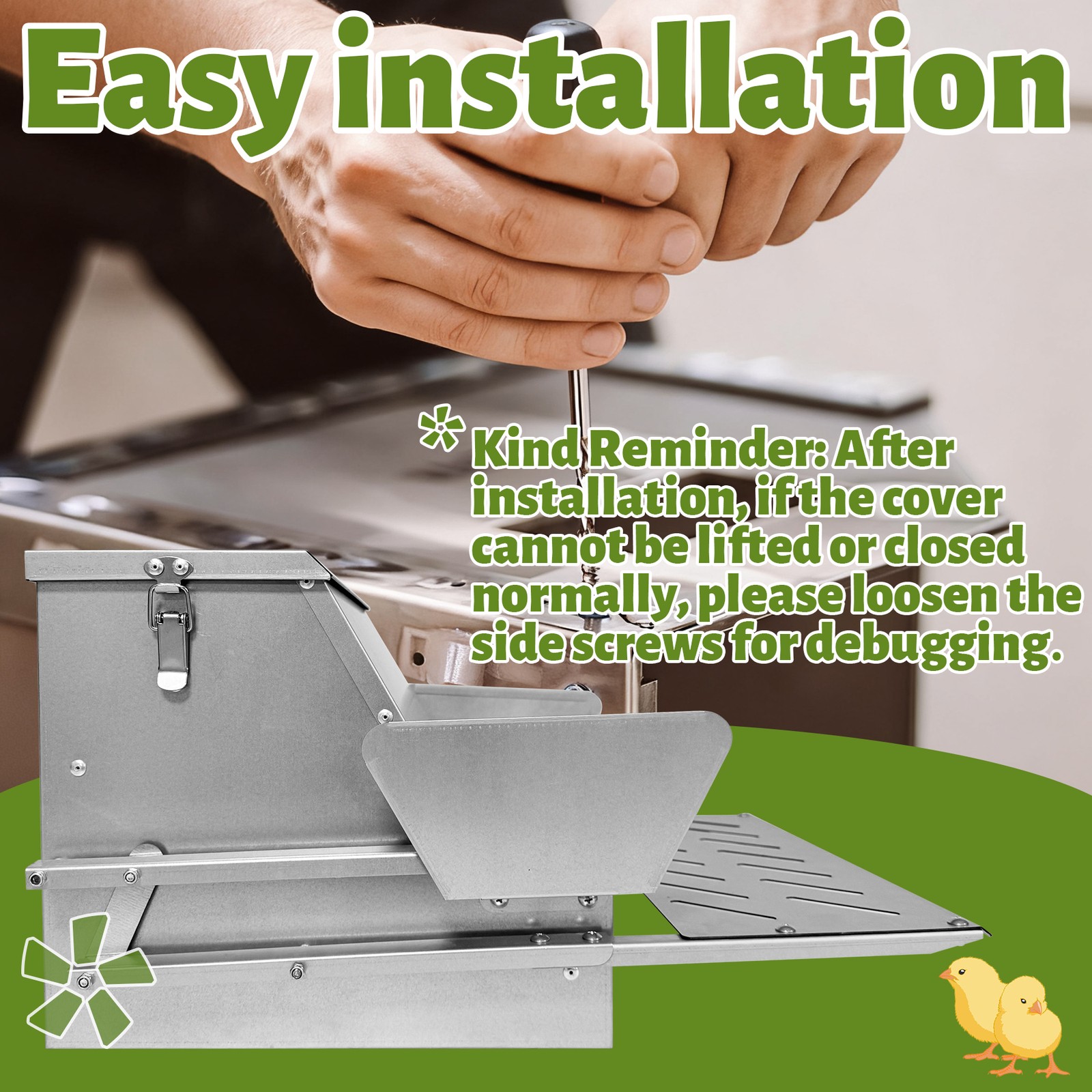 Galvanized Steel Automatic Chicken Feeder Weatherproof 20lb Feed Container