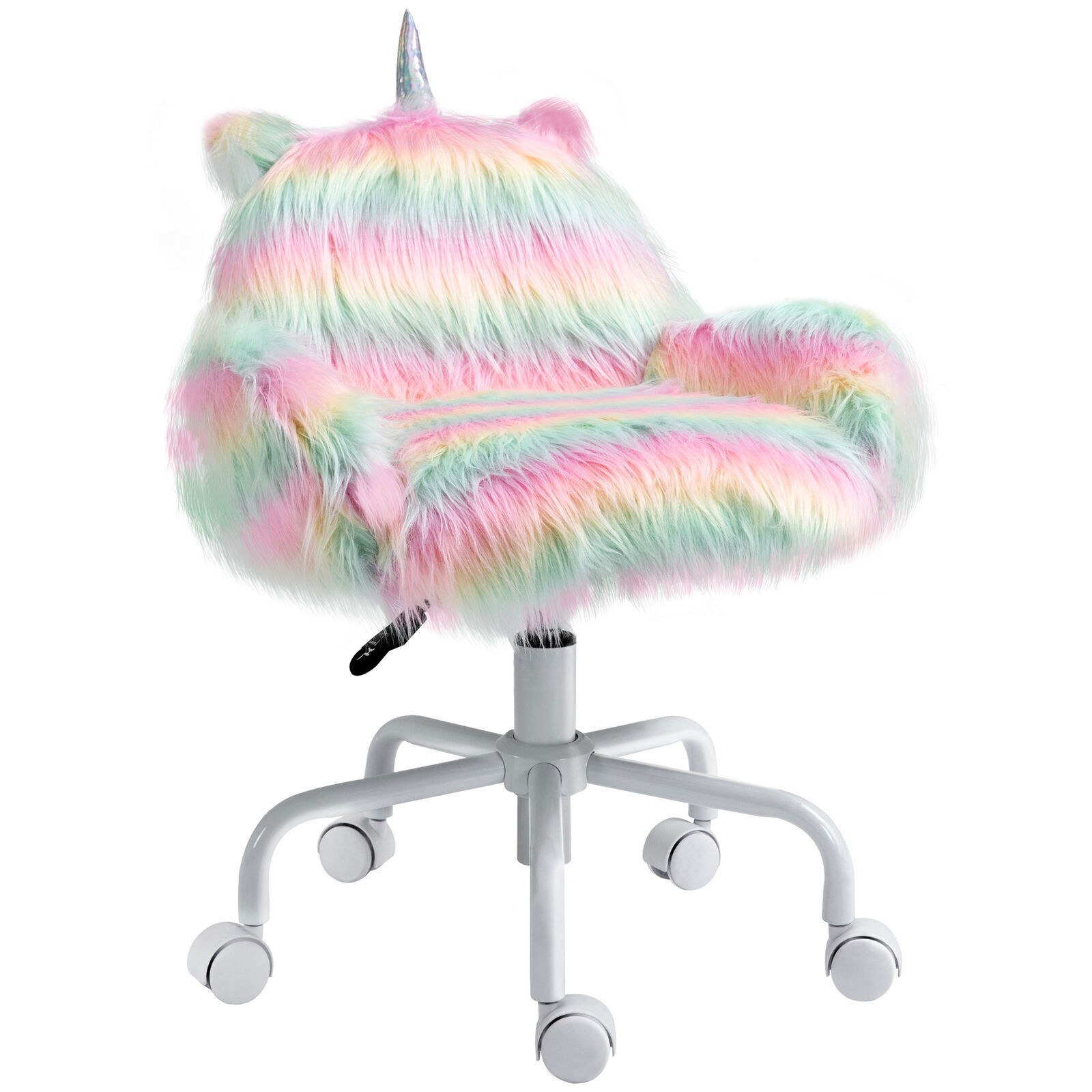 Faux Fur Unicorn Accent Study Chair w/ Soft Cushioned Seat & Padded Armrest