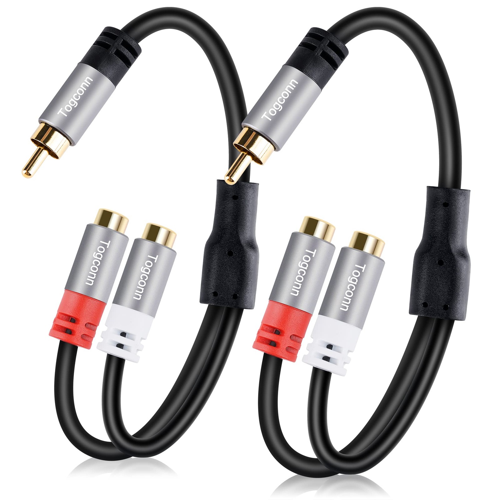 RCA Y-Adapter Splitter cable 2Pack,1 Male to 2 0.6 Feet（2 Pack）, Black