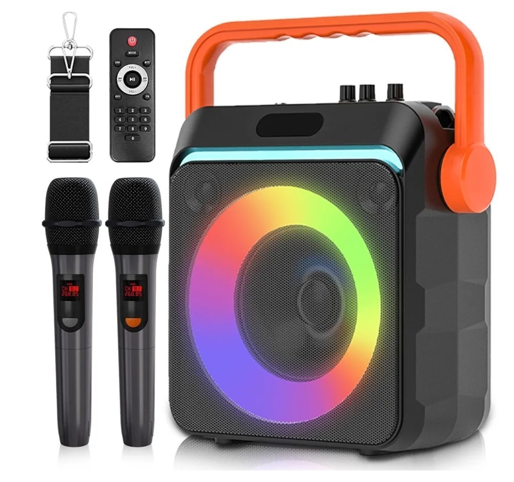 Karaoke Machine with 2 Wireless Microphones, Portable Bluetooth Karaoke Speaker