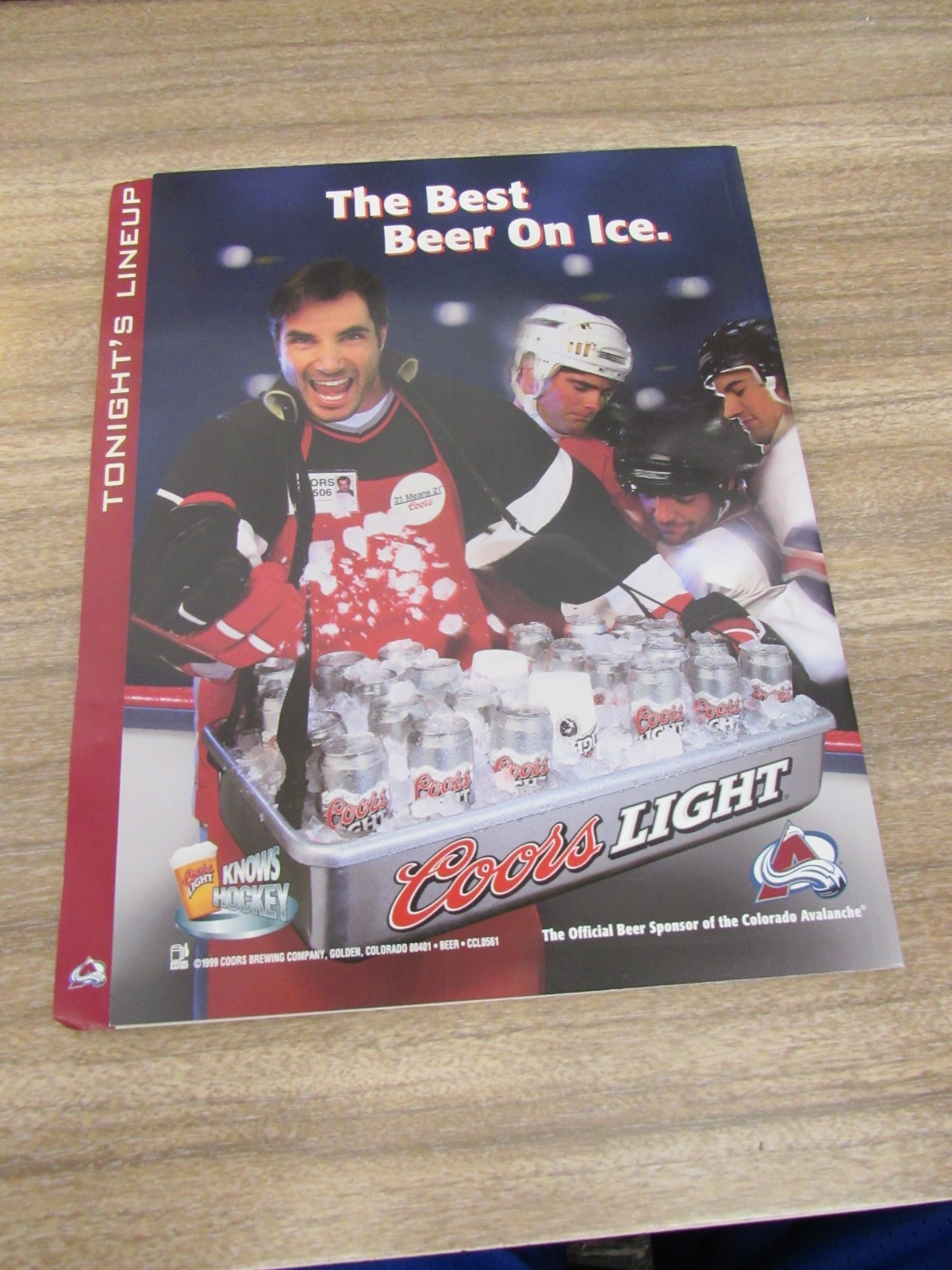 1998-99 Avalanche vs. Coyotes Program 2/13/99 Craig Billington w/ Roster Card