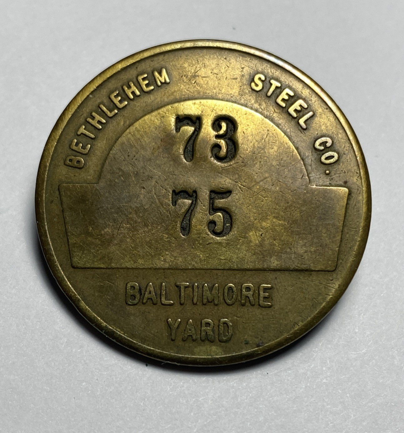 Unusual Vintage BETHLEHEM STEEL CO Baltimore Yard Tool Check PINBACK Brass Badge