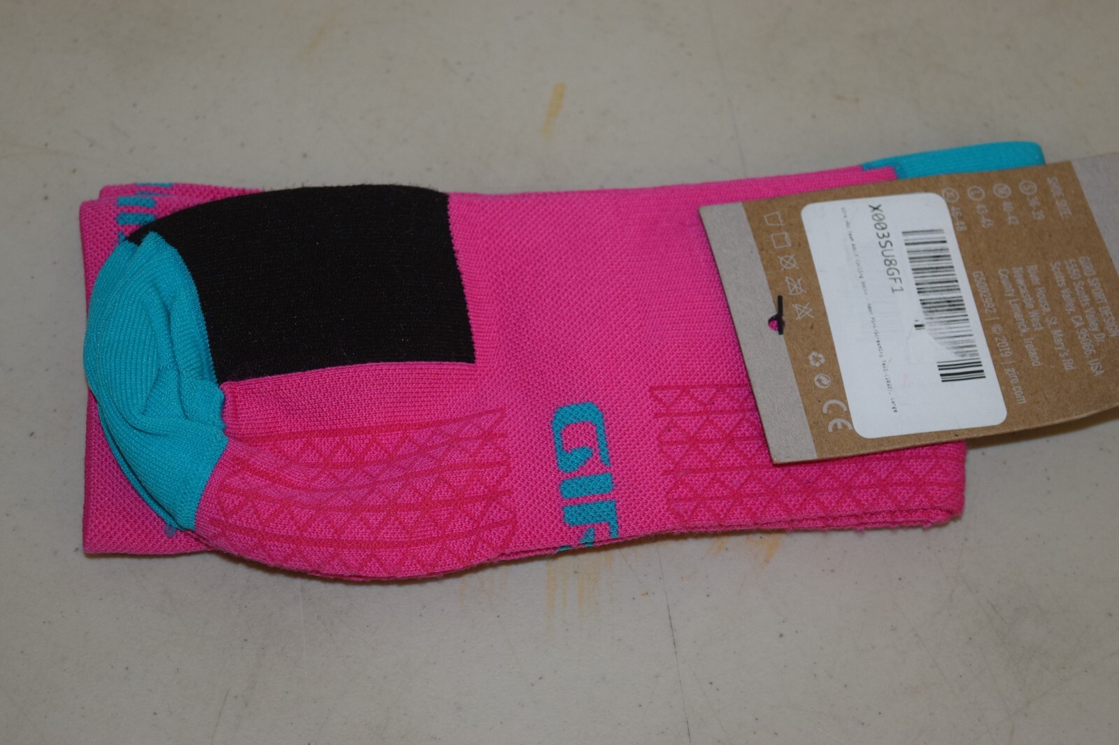 Giro HRc Team Q-Skin Mid Cycling Socks Neon Pink Screaming Teal L