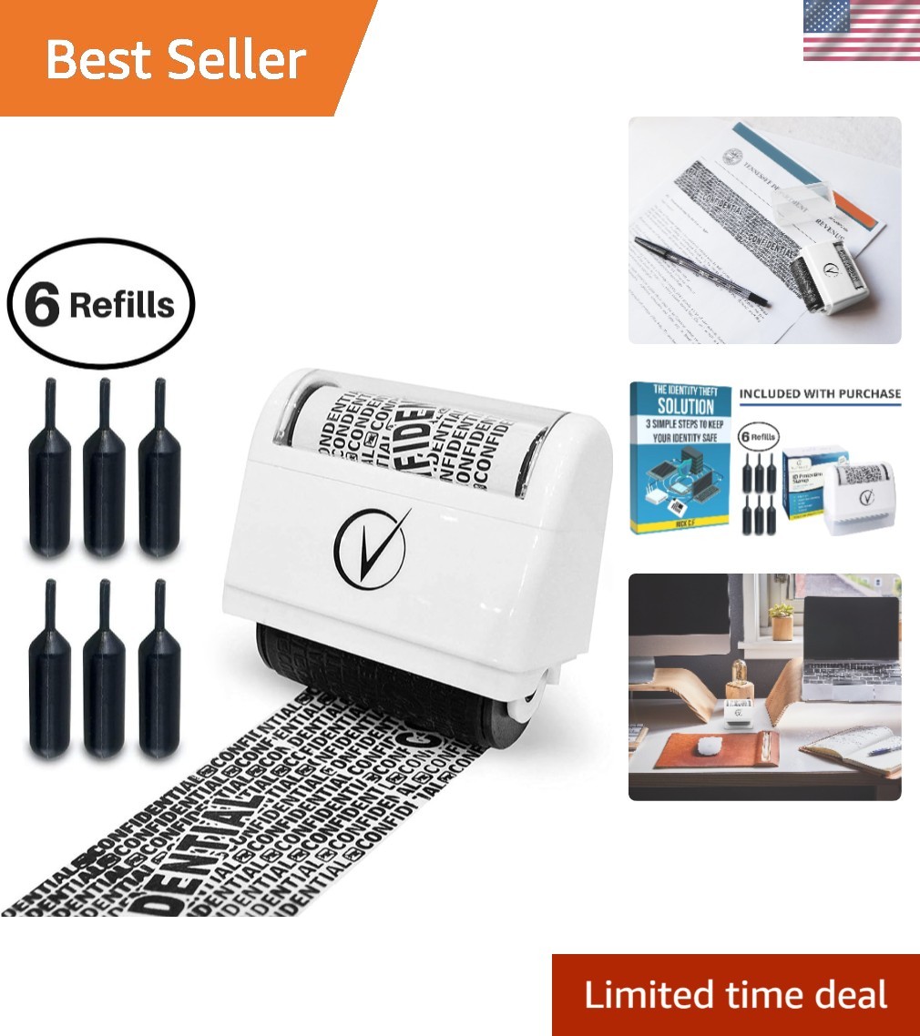 Identity Theft Protection Roller Stamp for Hiding Sensitive Information, Wide...