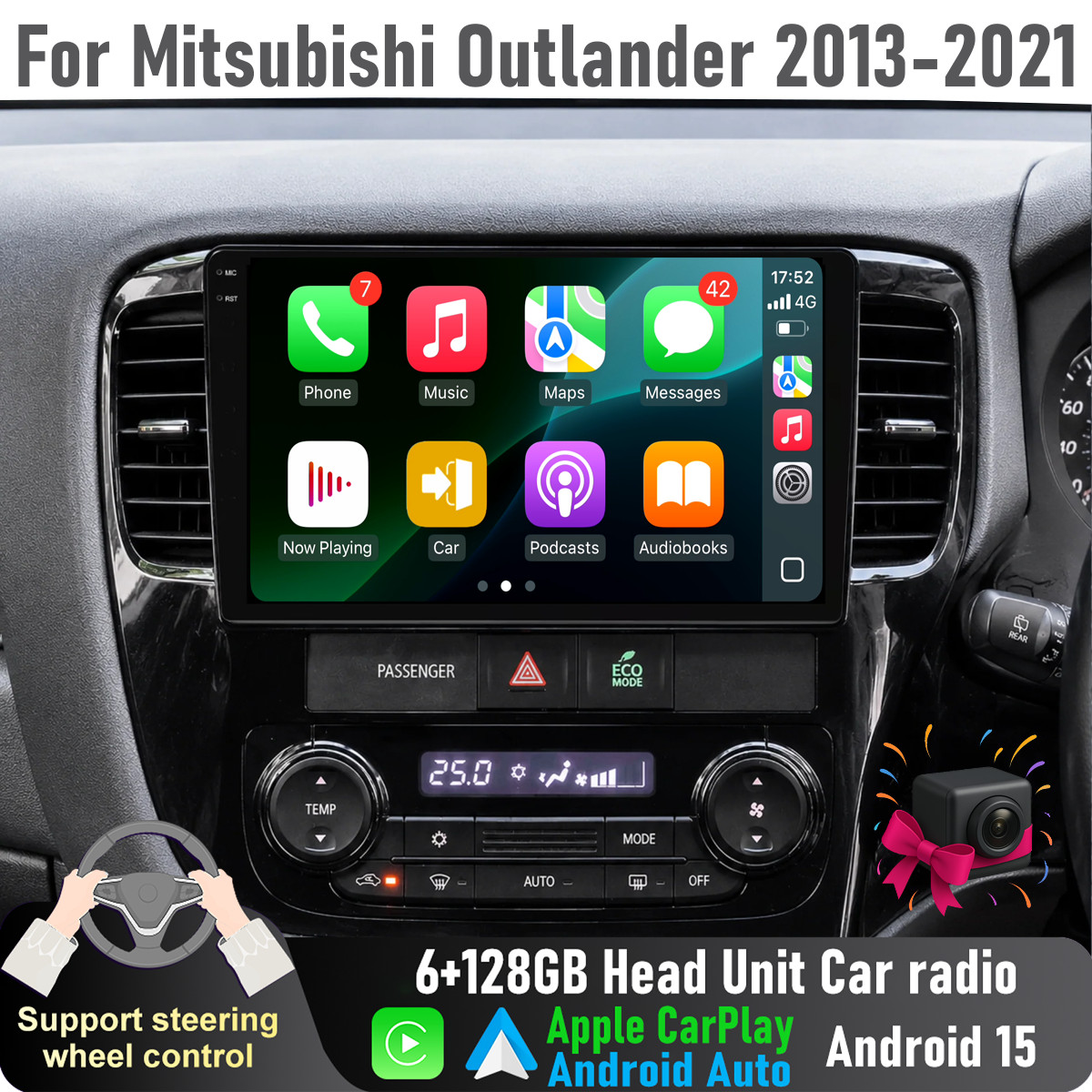 9'' Apple CarPlay Auto 6+128GB Head Unit radio For Mitsubishi Outlander 2013-21