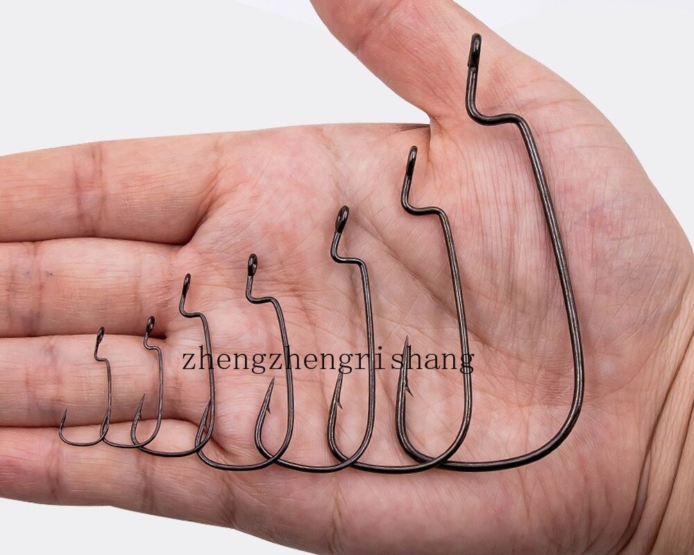 50pcs Wide Gap Worm Hook Jig Fishing Crank Hook Bass Hook For Soft Bait 10#-8/0#