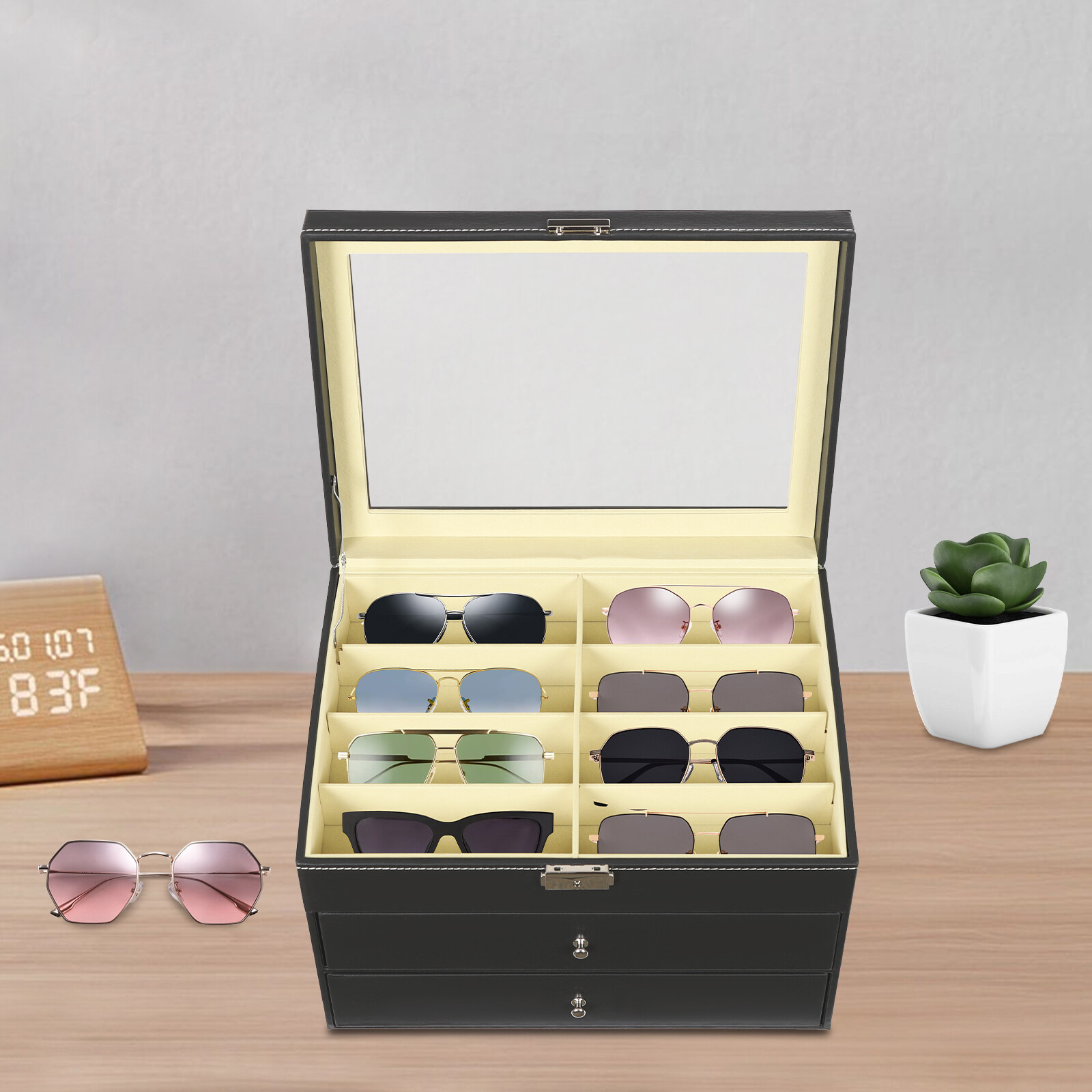 24 grid eye glasses case eyewear sunglasses display box storage holder organizer
