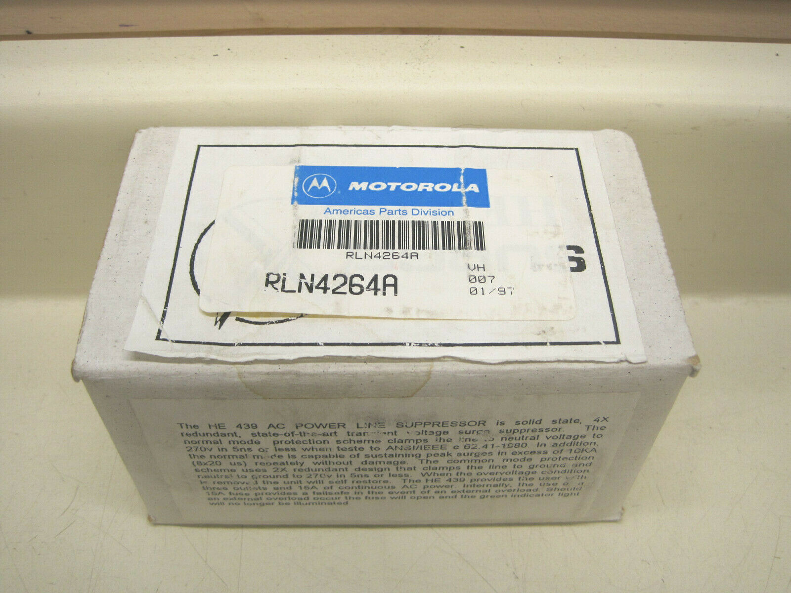 New Hunt HE439 Motorola RLN4264A 125V 15Amp AC Power Line Surge Suppressor