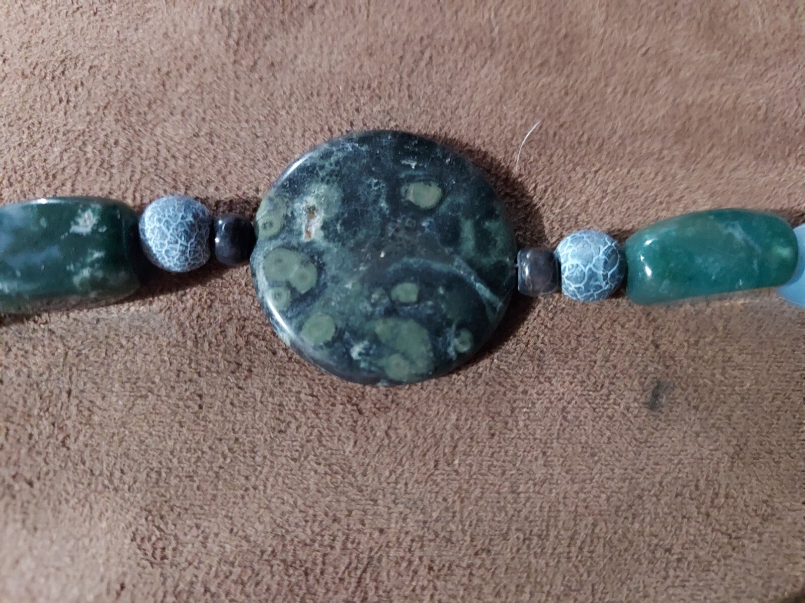 Artisan Green Blue Gemstone Jasper Bracelet 7.5"