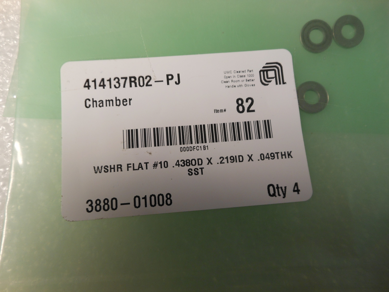 APPLIED MATERIALS 3880-01008 WSHR FLAT #10 .4380D X..219ID X.049 THK SST ( x4)