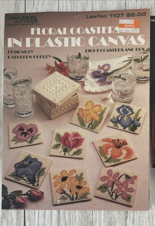 2 Plastic Canvas Pattern Leaflets Vintage Coasters #1107, 10 Projects #HotP-311