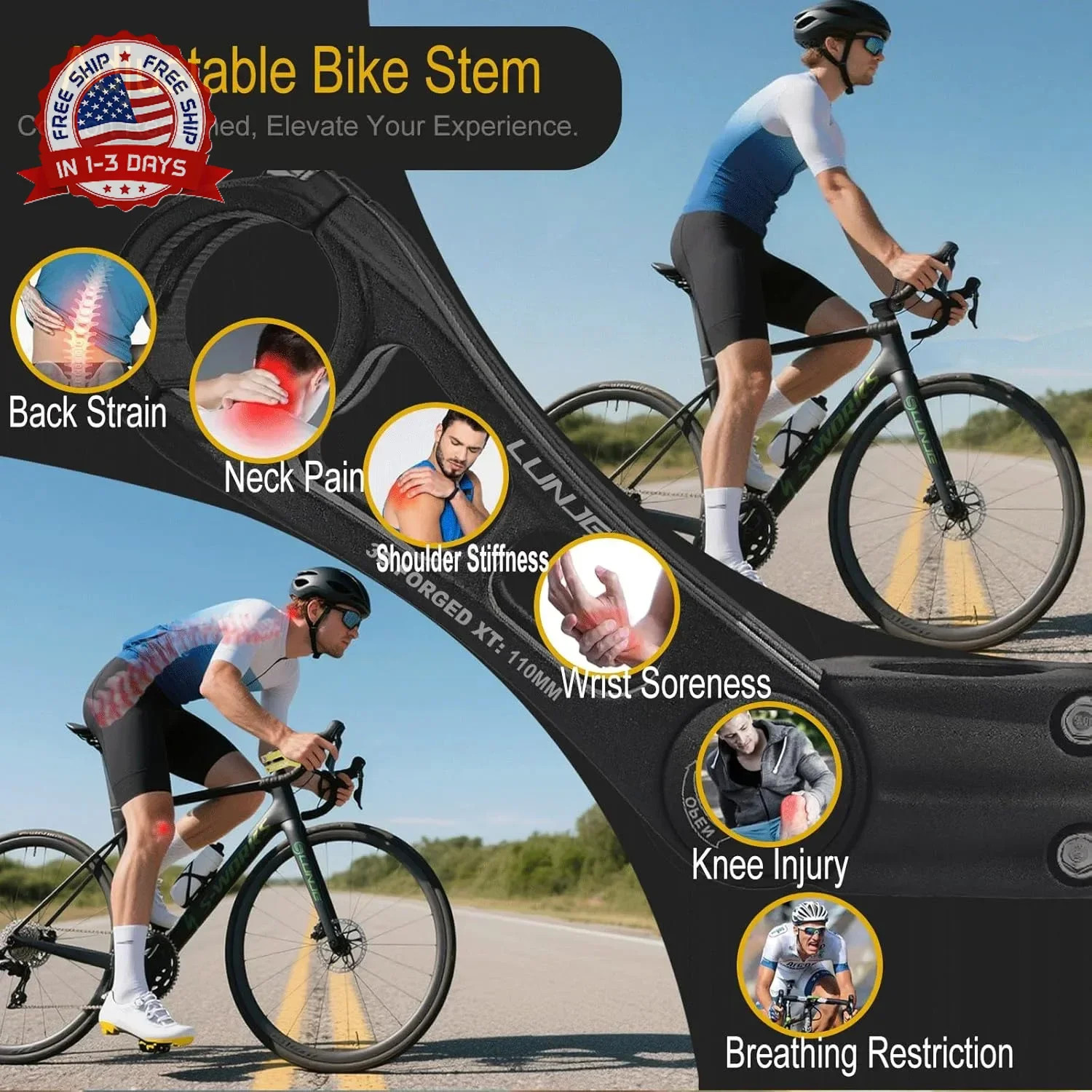 Adjustable Bike Stem 31.8mm - 120° Ergonomic Angle MTB Stem for Enhanced Control