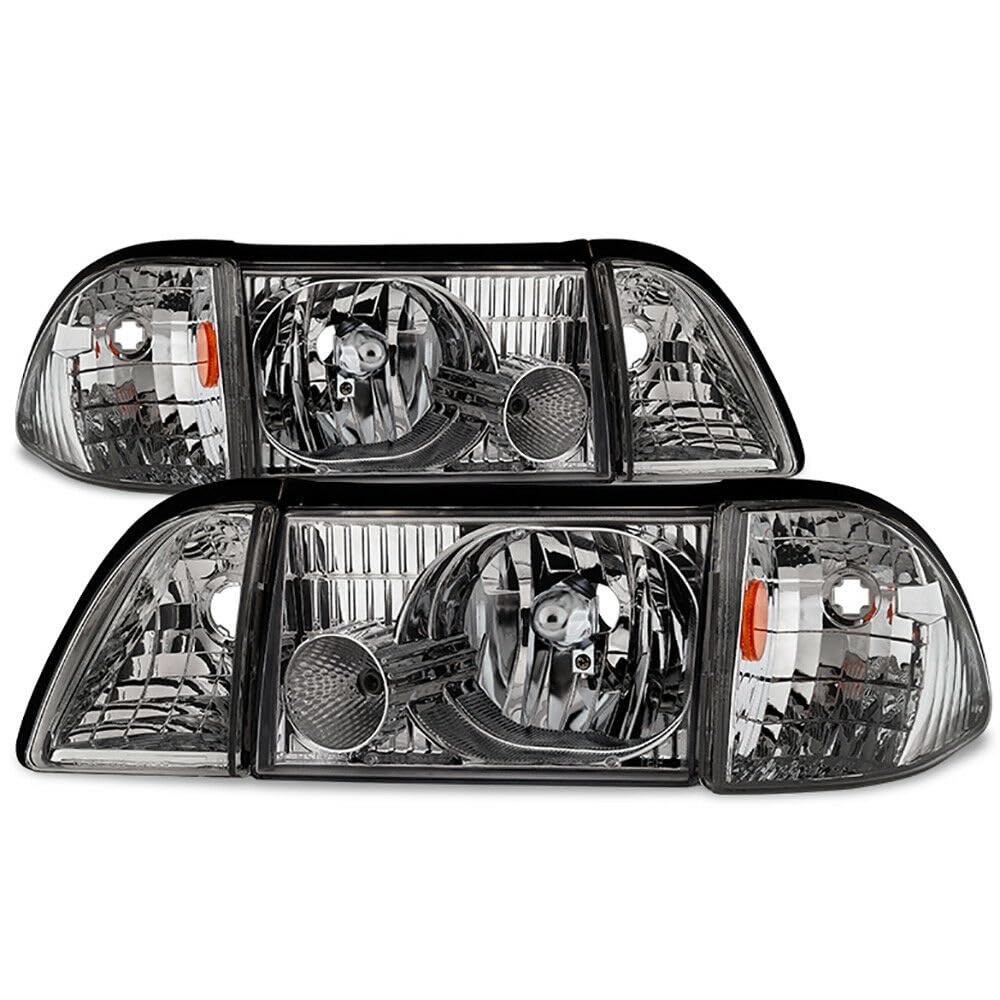 6pc Factory Style Clear Lens Chrome Housing Headlights Ford Mustang 87-93