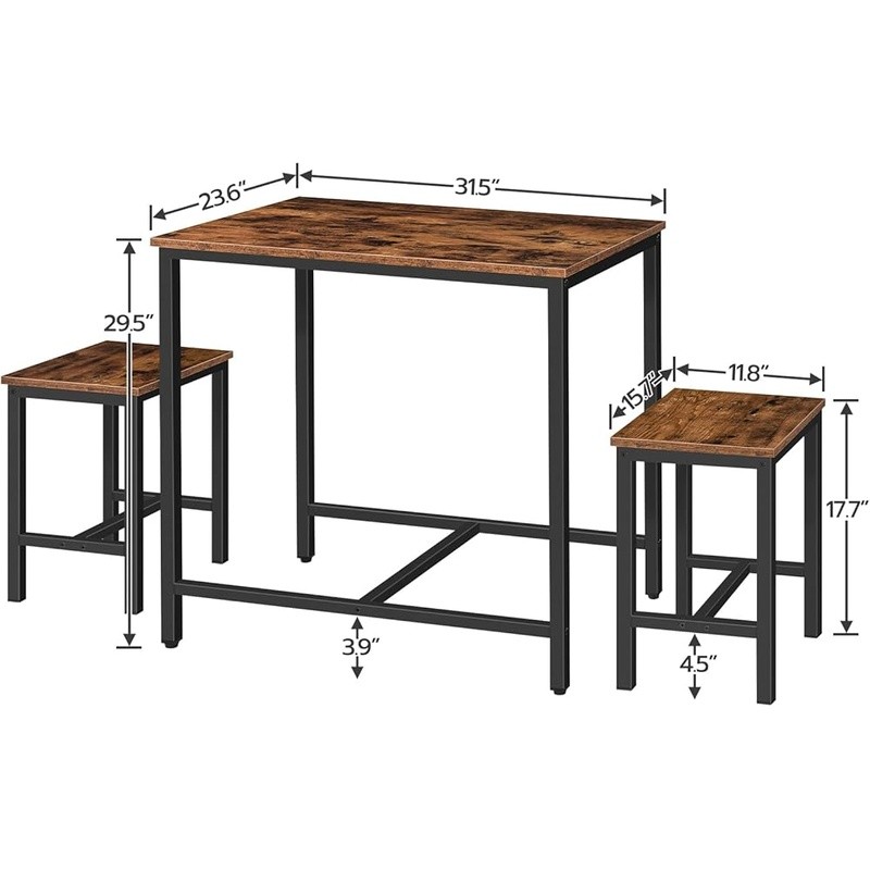 Space Saving Dining Table Set W/ Stools Industrial Design Easy Assembly New