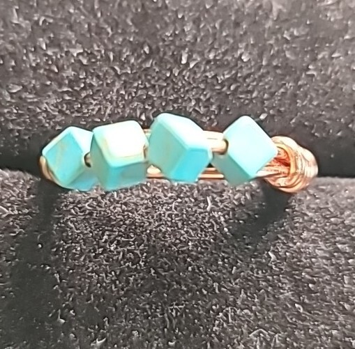 NEW Handmade Wire Wrapped Ring Coppertone Statement Turquoise Beaded  Size 8
