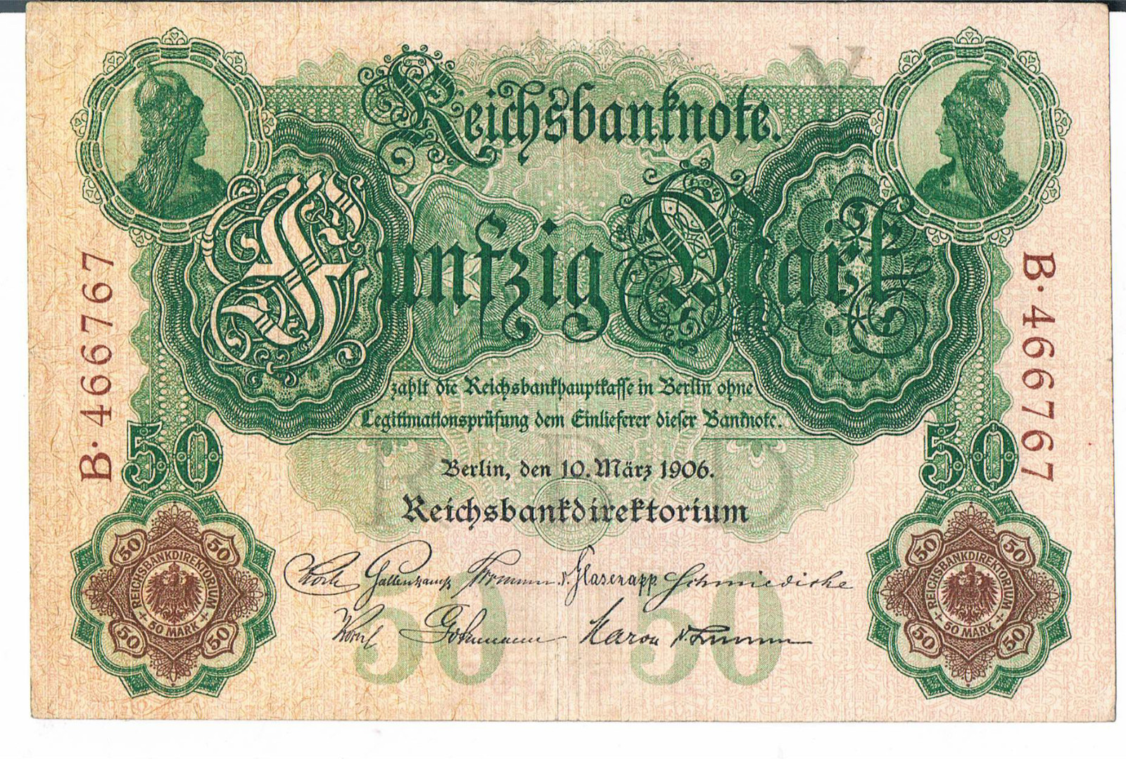 GERMANY BANKNOTE  50  P26a 1906 EF uncommon to get such a good grade