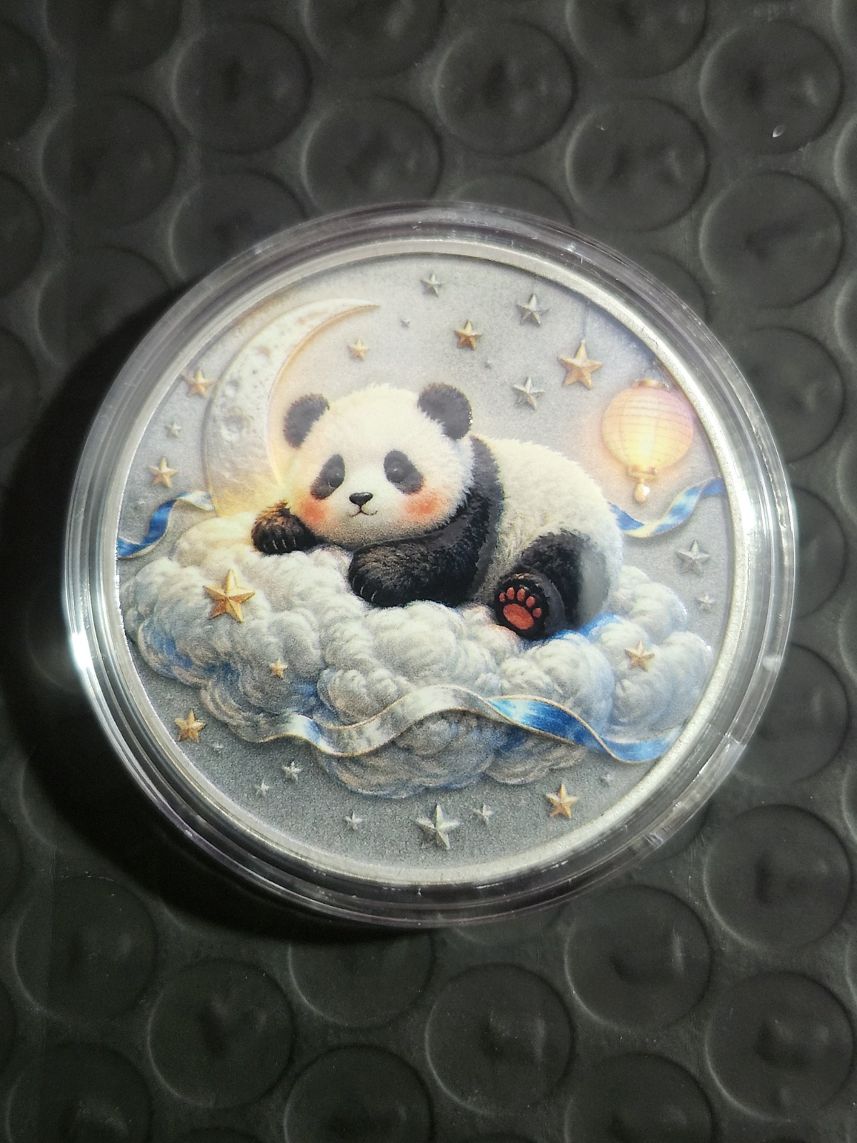 1 oz .999 Fine Copper Colorized Silver Plated Cute Cuddly Panda On A Cloud