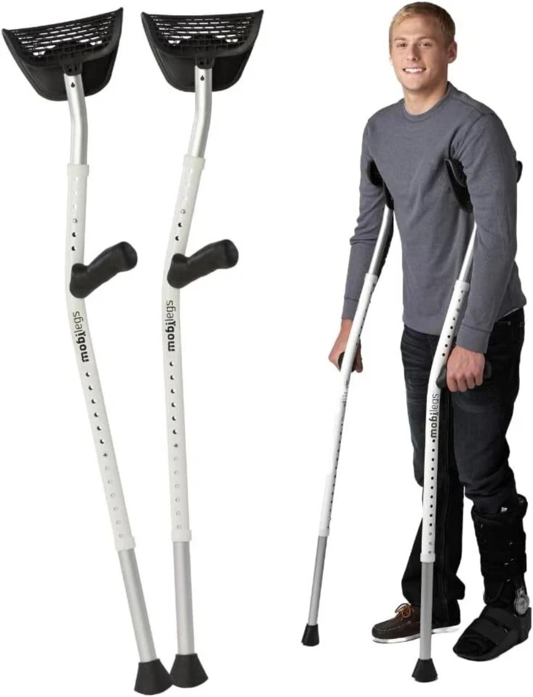 Ultra A300 Universal Crutches Comfortable Ergonomic 300lbs Max White 4'9"- 6'4"