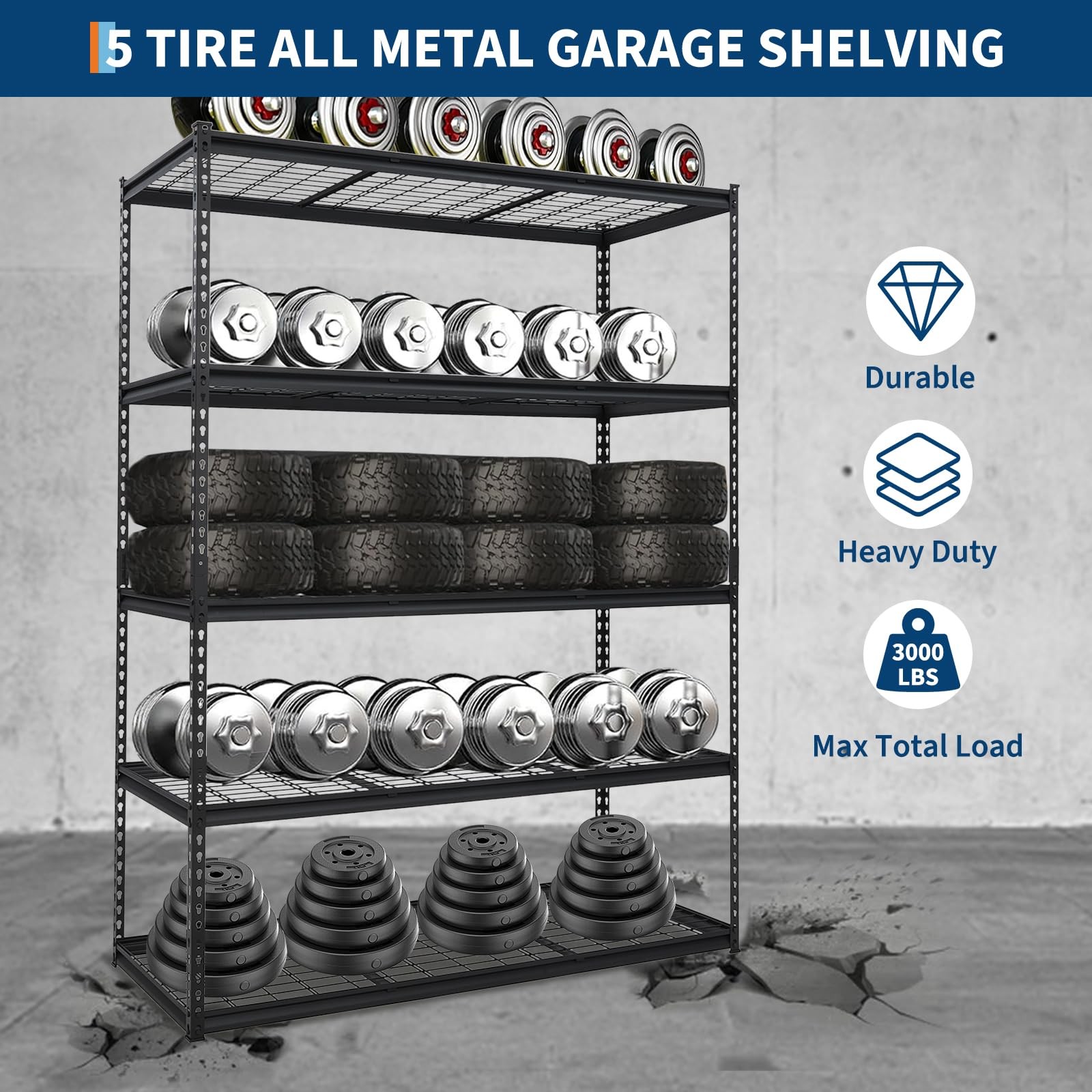 5-Tier Heavy Duty Garage Shelving Units Adjustable Storage Shelves 60x24 x78in