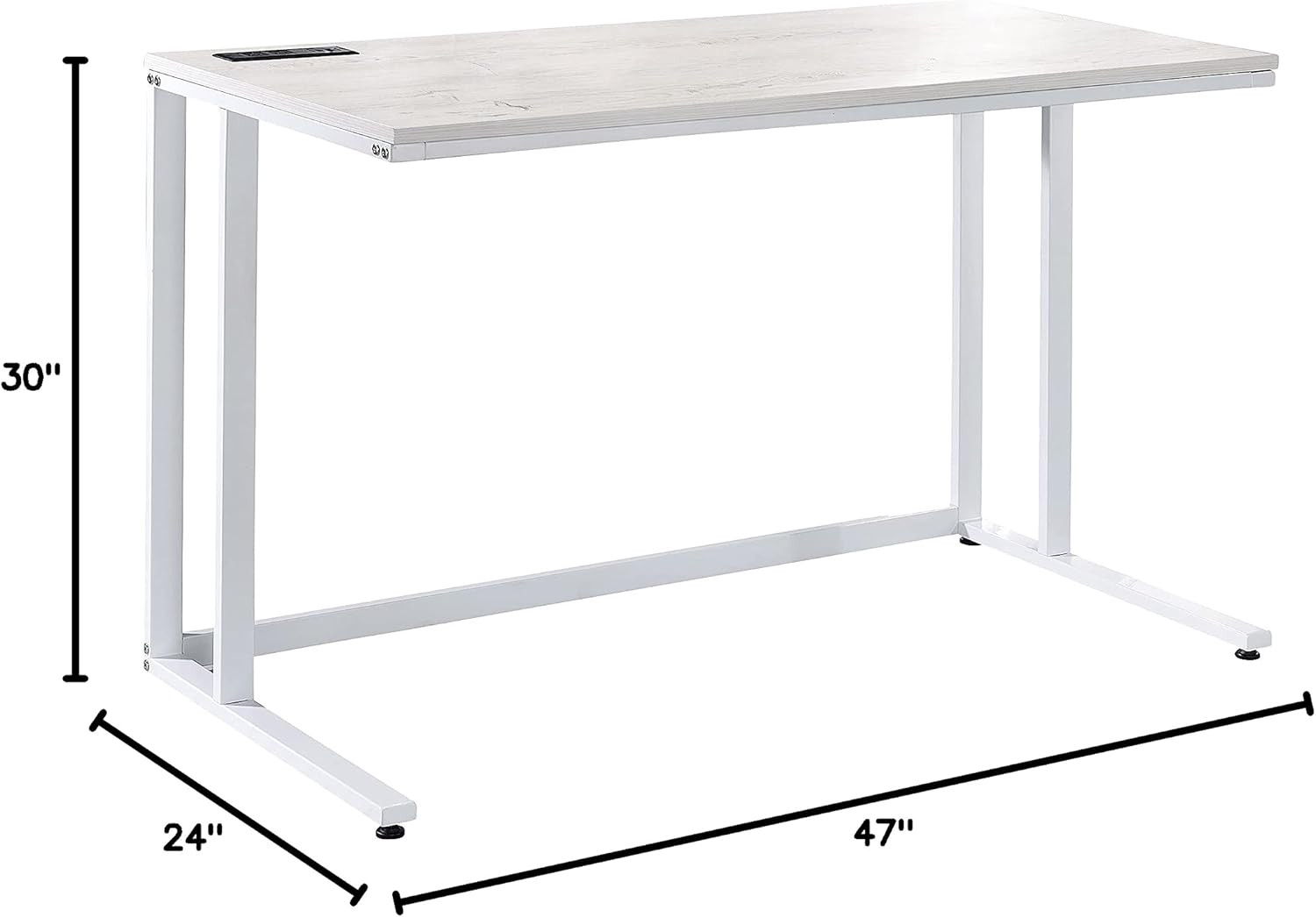 Modern 47" Rectangle Writing Desk with USB Port, Light Oak & White Finish