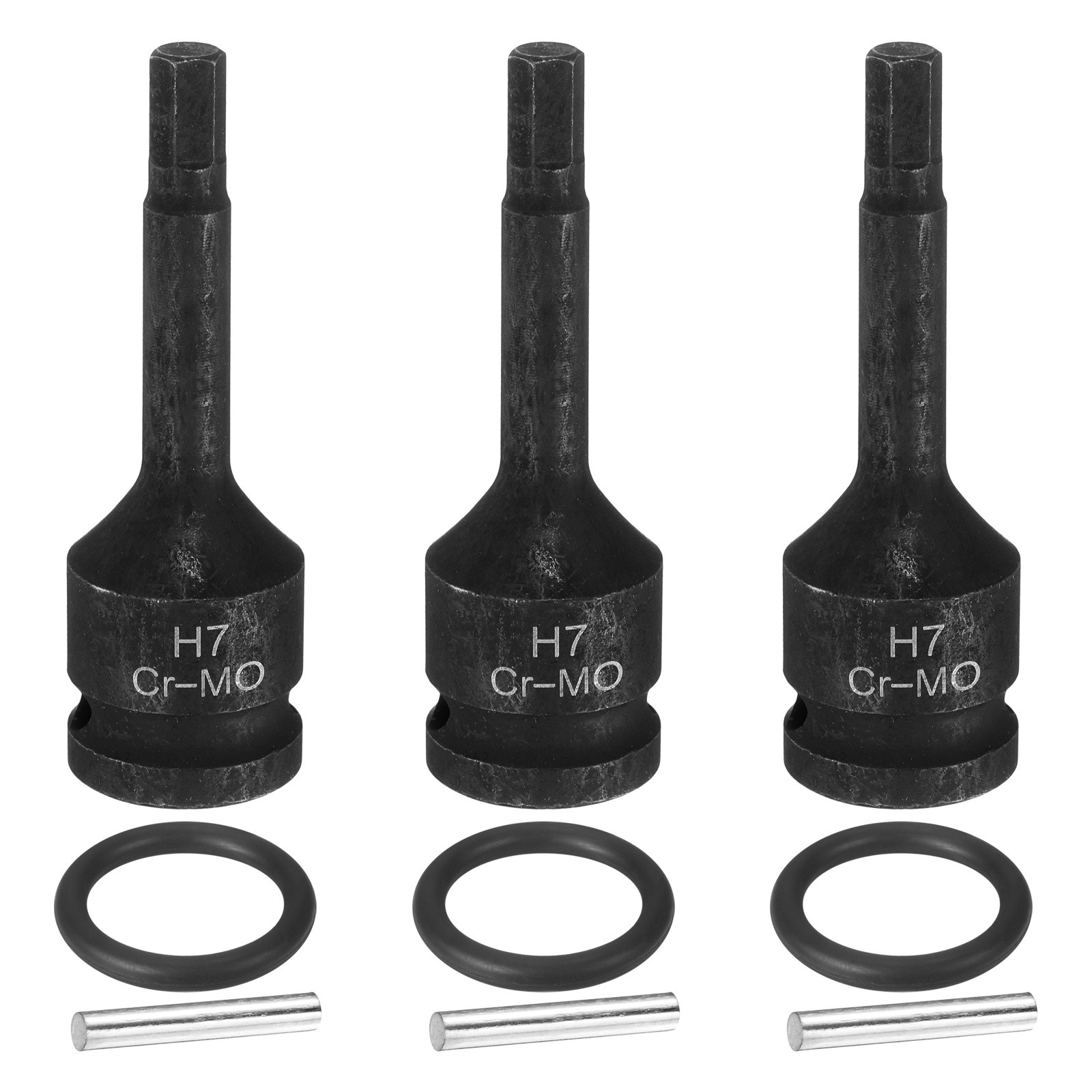 3pcs 1/2" Drive Impact Hex Bit Socket 7mm Metric CR-MO Steel Hexagonal Socket
