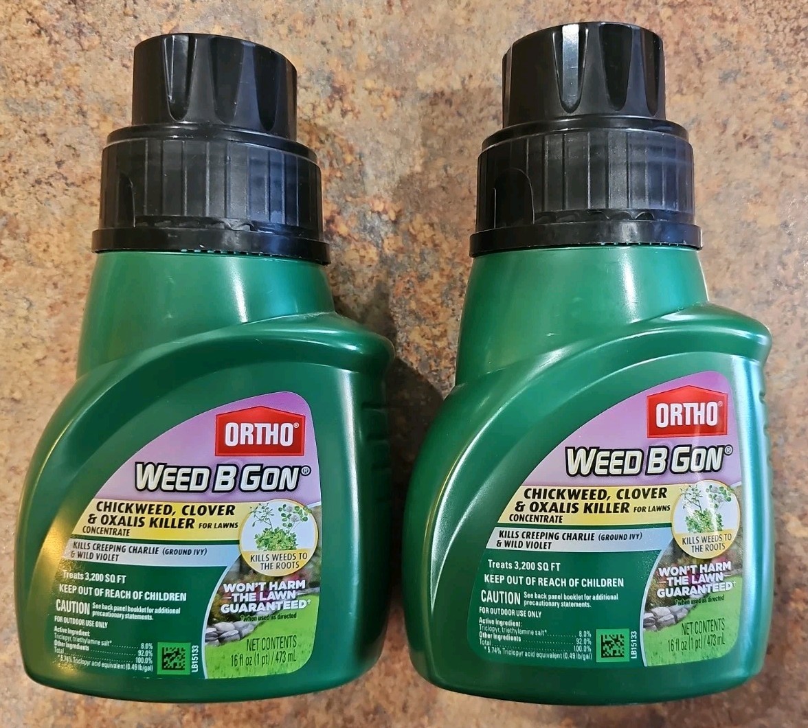 Lot of 2 Ortho WEED B GON Chickweed Clover & Oxalis Killer Concentrate 16 oz ea.