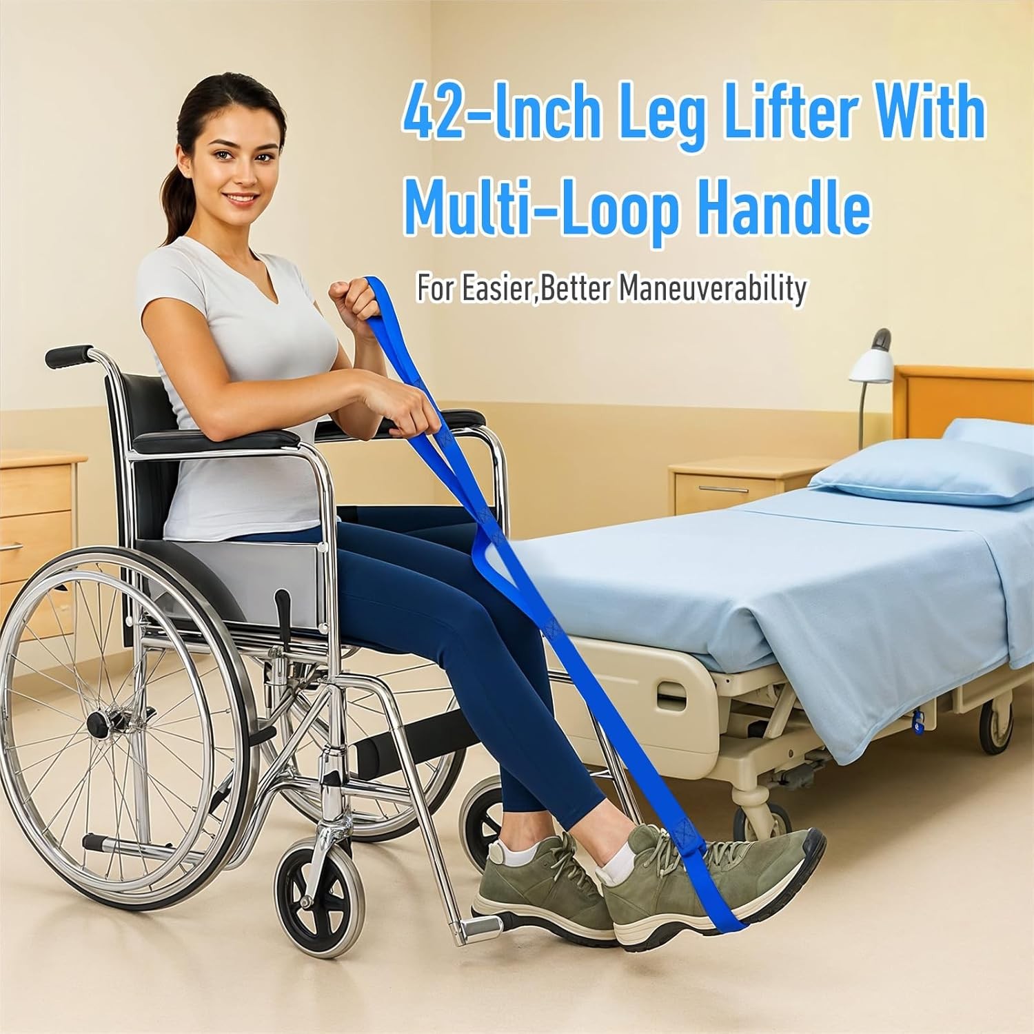 1pc 45 Inch Leg Lifter Strap Rigid W/ Multi Loops After Hip Replacement Knee