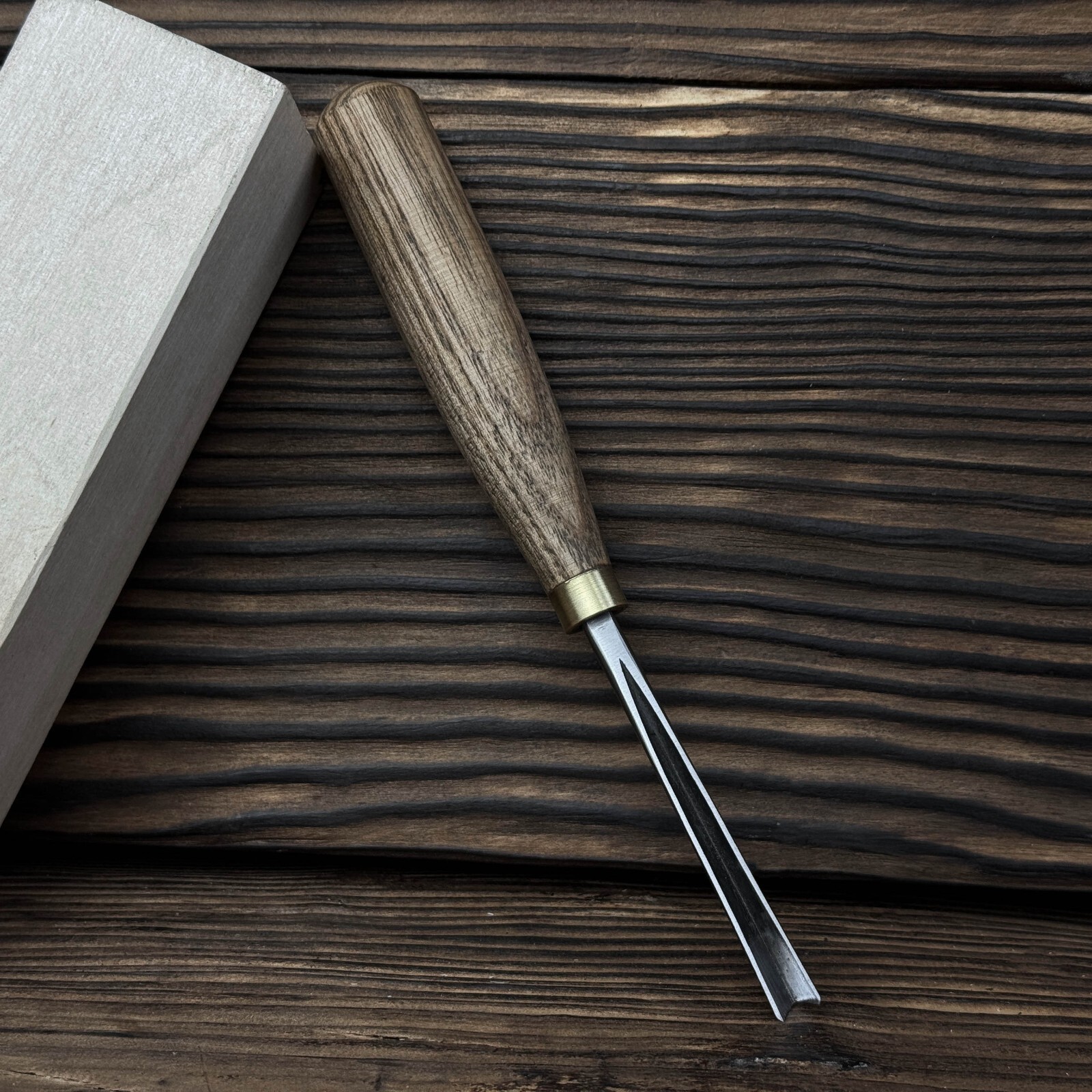 Hand-Forged V-Parting Chisel. Ash Handle Detail Tool with Sheath. Carver Gift.