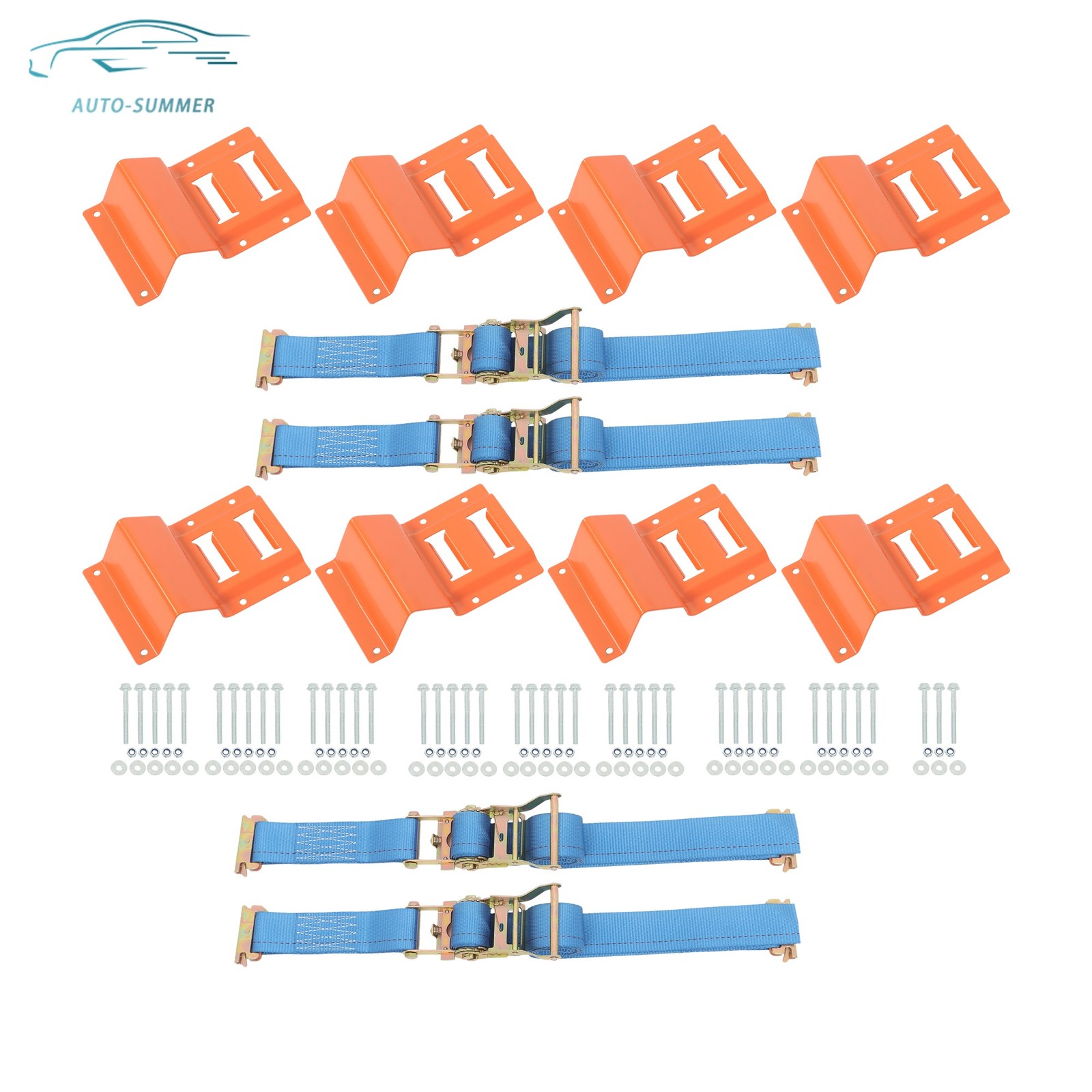 Durable E Track Wheel Chock System 8'Ratchet Tie Down Straps Secure Cargo 2 Pack