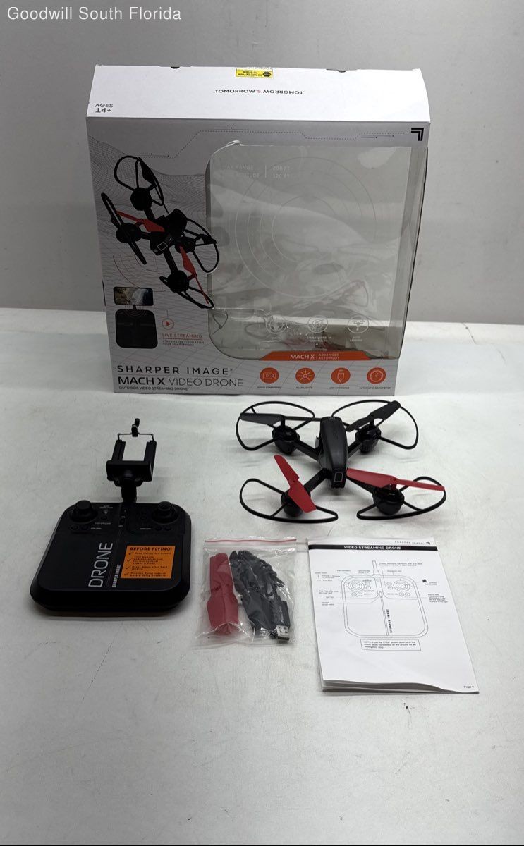 Sharper Image Mach X Black Quadcopter Video Drone w/Controller Not Tested In Box