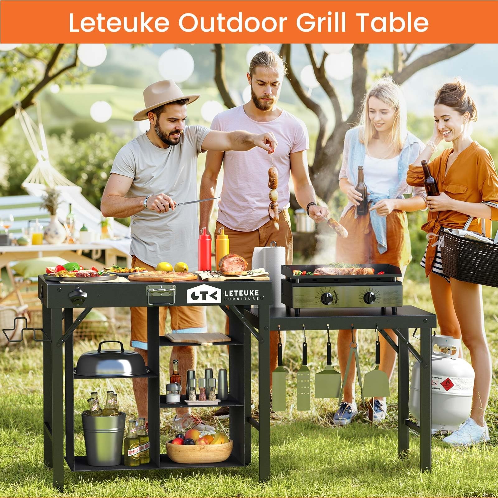 Leteuke Grill Table for Blackstone Griddle, Portable Foldable Black