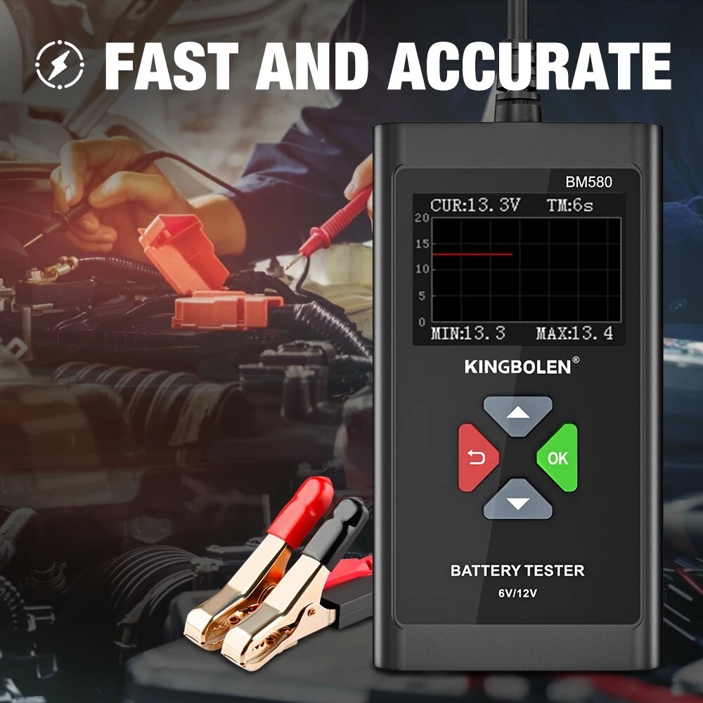 KINGBOLEN BM580 6V 12V Auto Car Battery Tester Charging Cranking Test Analyzer