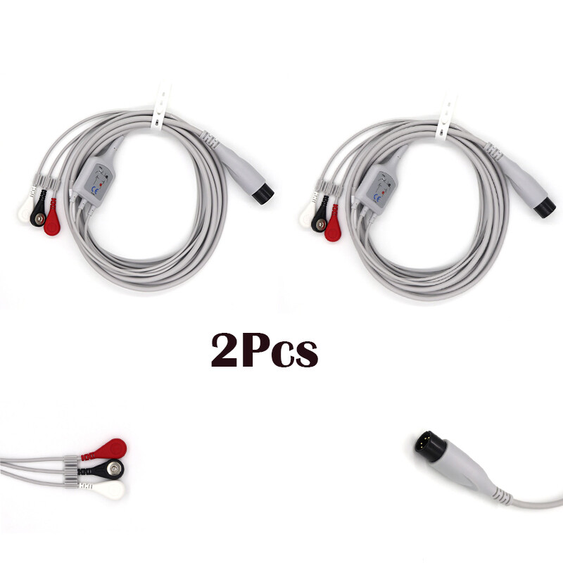 2Pcs 3-Lead 6Pin ECG/EKG Cable Universal Fit For BCI/COLIN/CSI/GE MEDICAL/IVY