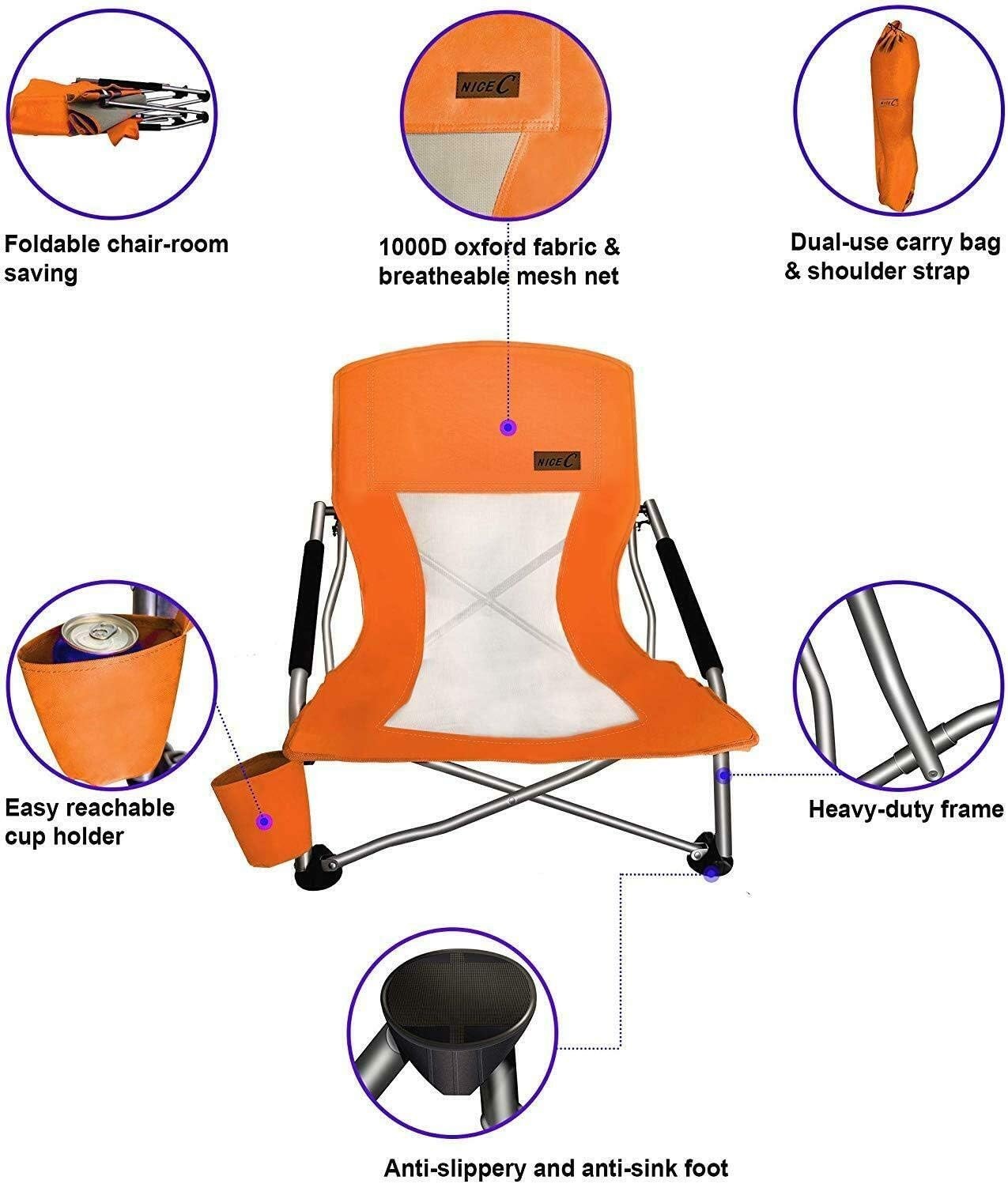 Compact Folding Beach Chair with Breathable Mesh - Ideal for All Outdoor Events