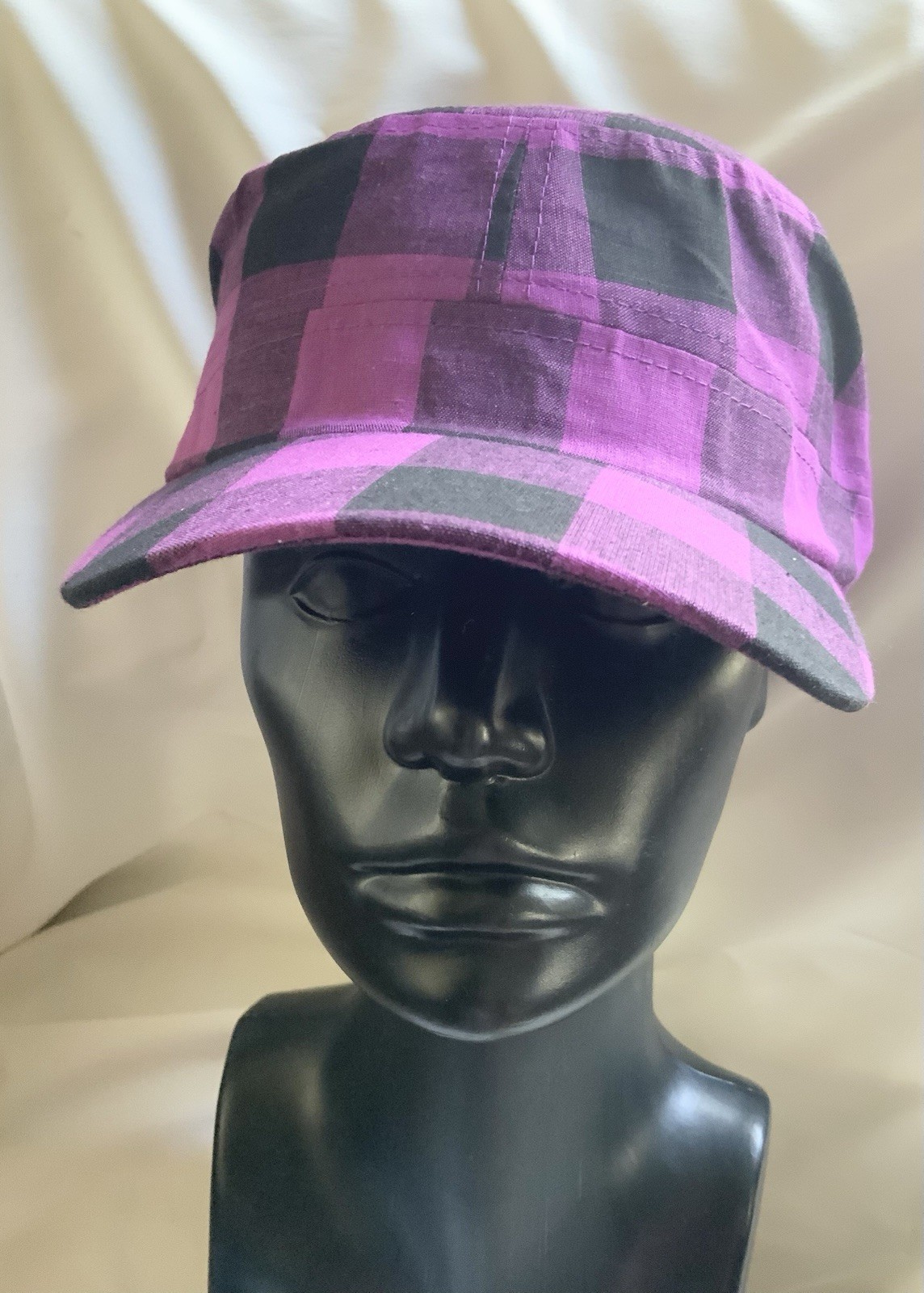 Women's Plaid Military Cadet Style Cap Grape Adjustable-New