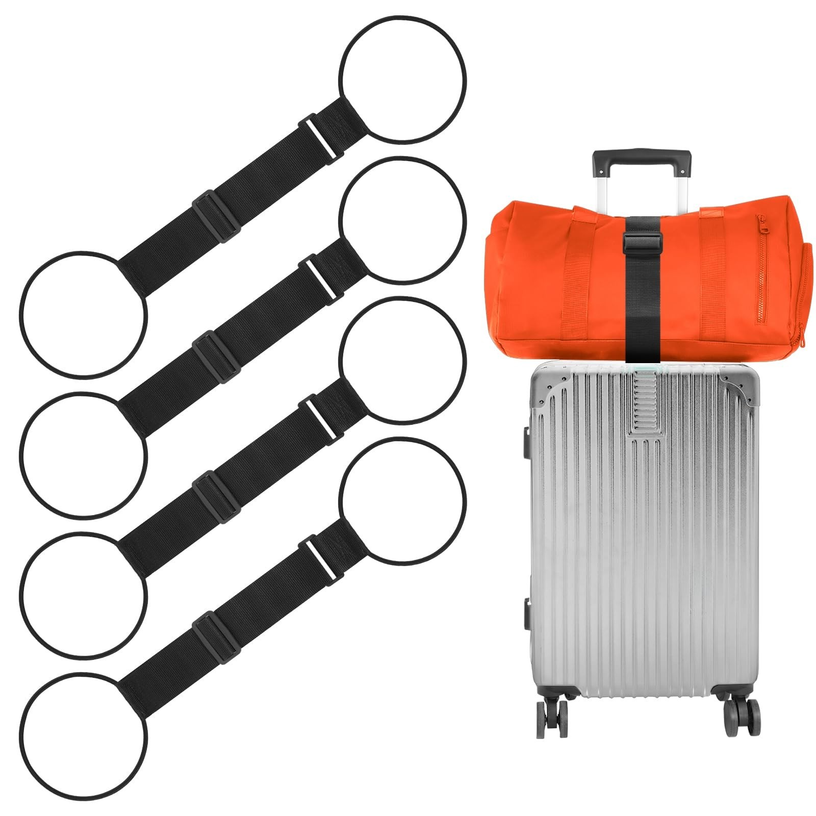 Adjustable Luggage Connector Straps 4-Pack - Securely Attach Bags & Coats, Light