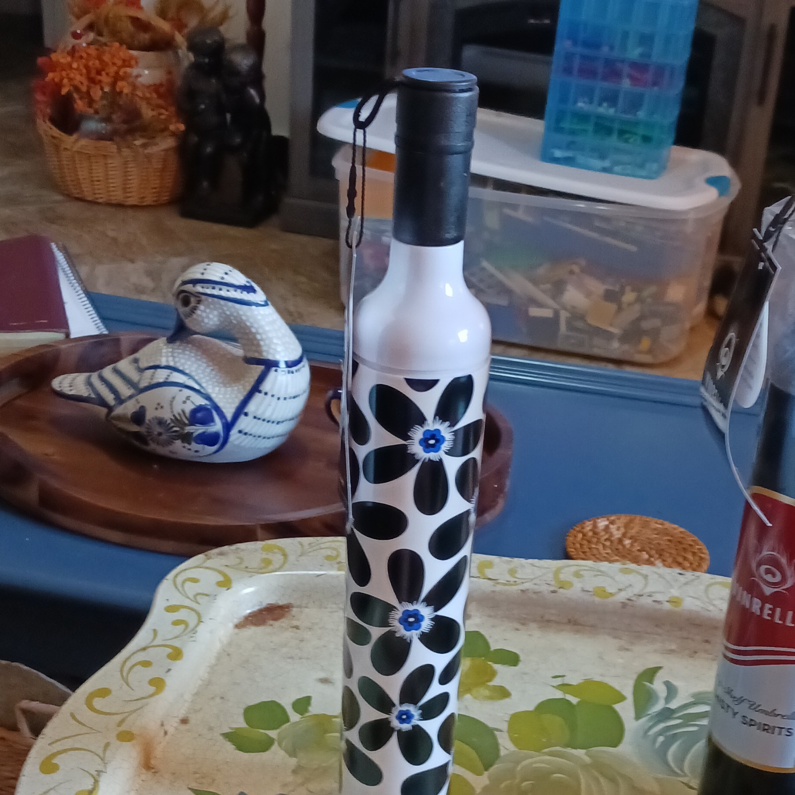 Vinrella Umbrella in a Bottle Manual Compact Folding Umbrella Floral Black/White